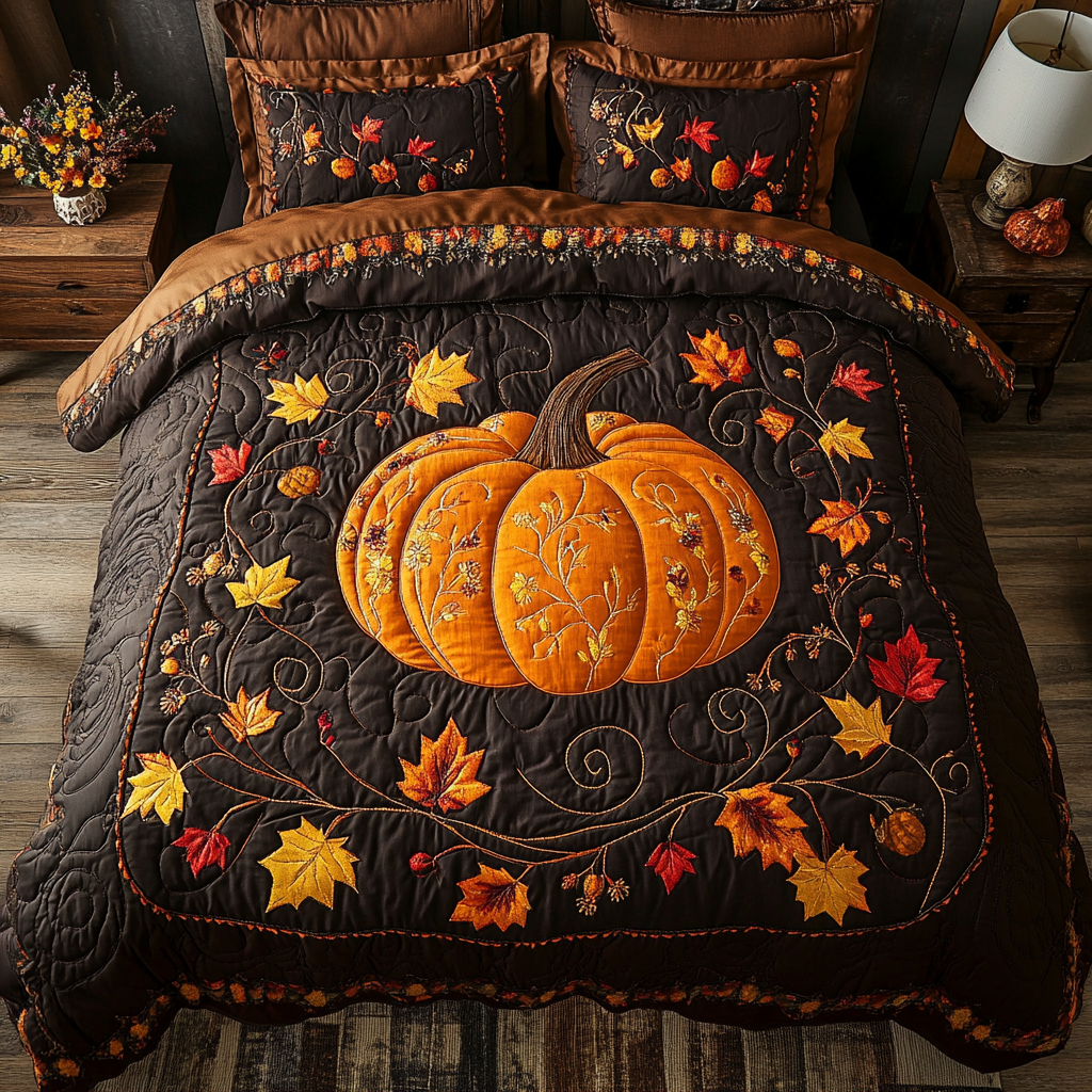 Pumpkin Glow Quilted Bedding Set Best Comforter Sets Unique Fall Gifts