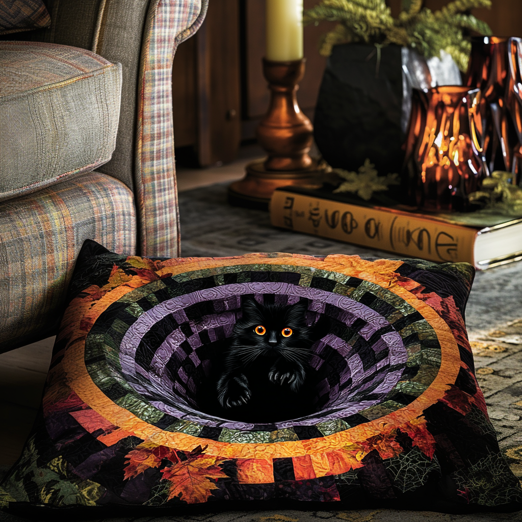 Pumpkin Glow Quilted Pillow Case Holiday Pillow Covers Unique Cat Gifts