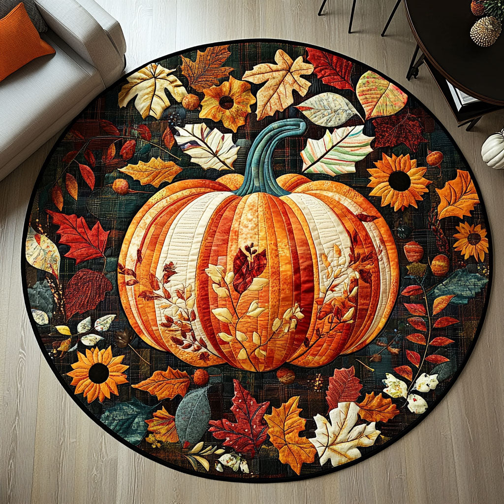 Pumpkin Glow Quilted Round Mat Front Door Idea Great Gifts For A Farmer