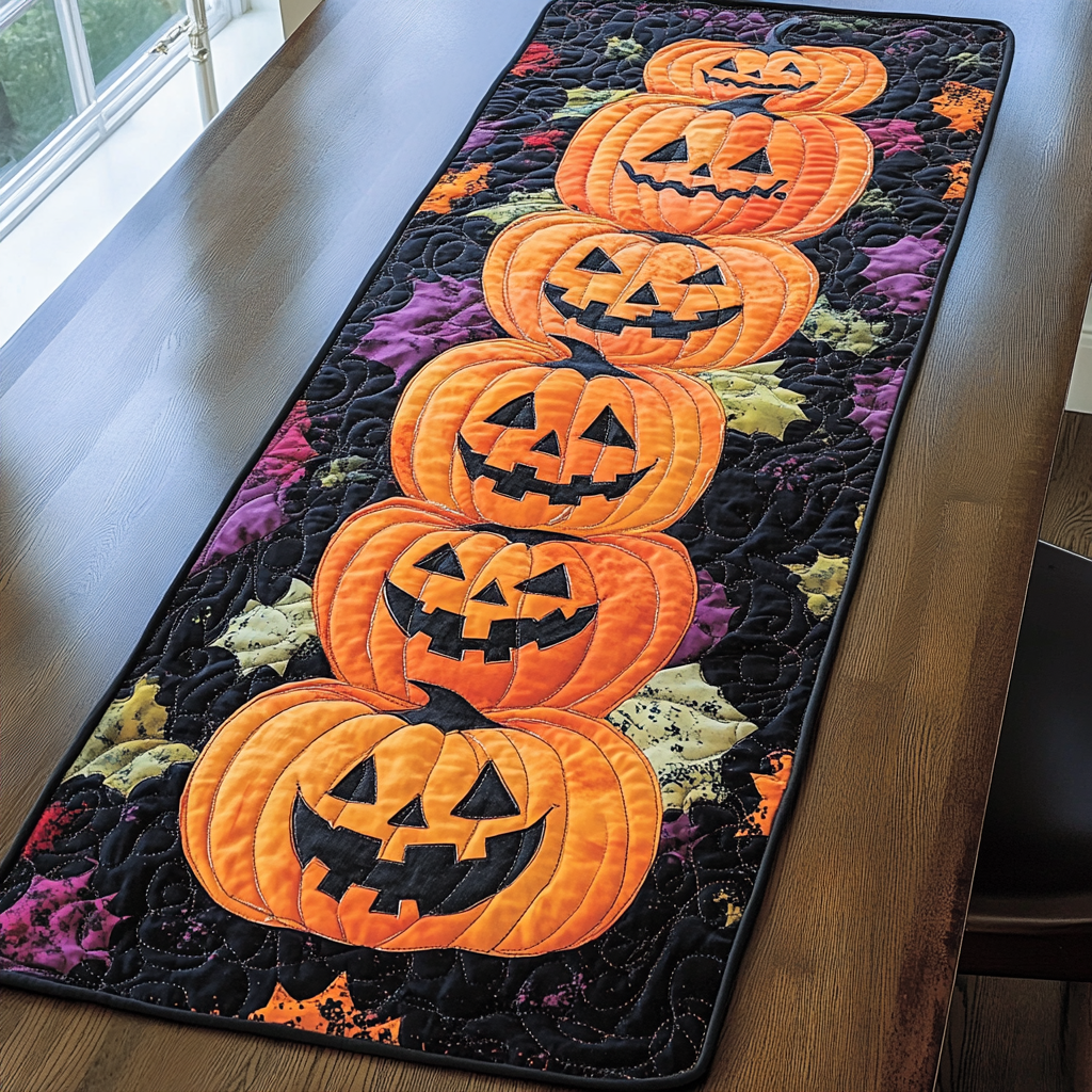 Pumpkin Glow Quilted Table Runner Halloween Table Runners Dinner Table Decor