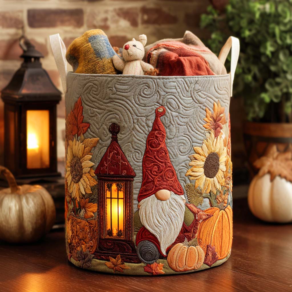 Pumpkin Gnome Life Quilted Laundry Basket Father's Day Merch Gift