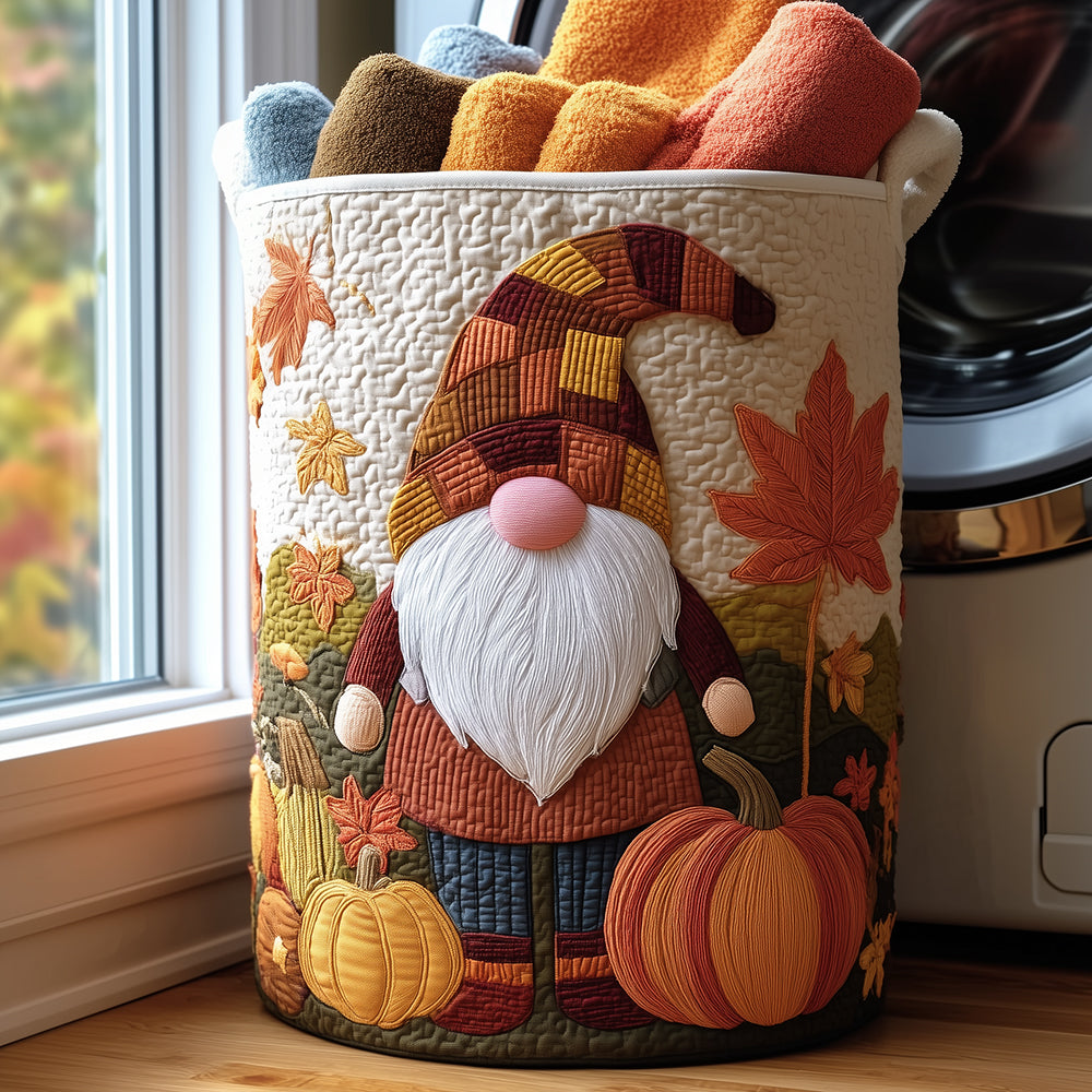 Pumpkin Gnome Quilted Laundry Basket Easter Merch Gift