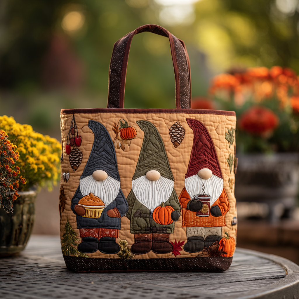 Pumpkin Gnome Quilted Tote Bag Autumn Inspired Gifts