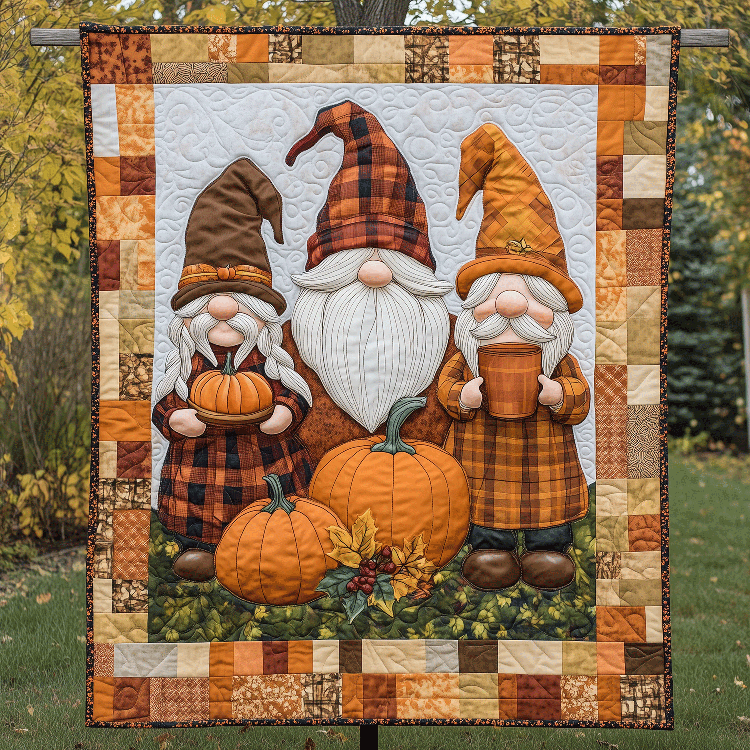 Pumpkin Gnomes Quilted Blanket Autumn Presents