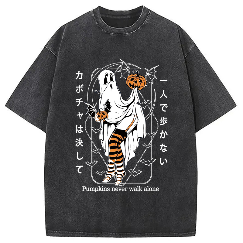 Pumpkin Goast Vintage Washed T-Shirt Retro Humor Graphic Top Gifts For Brother