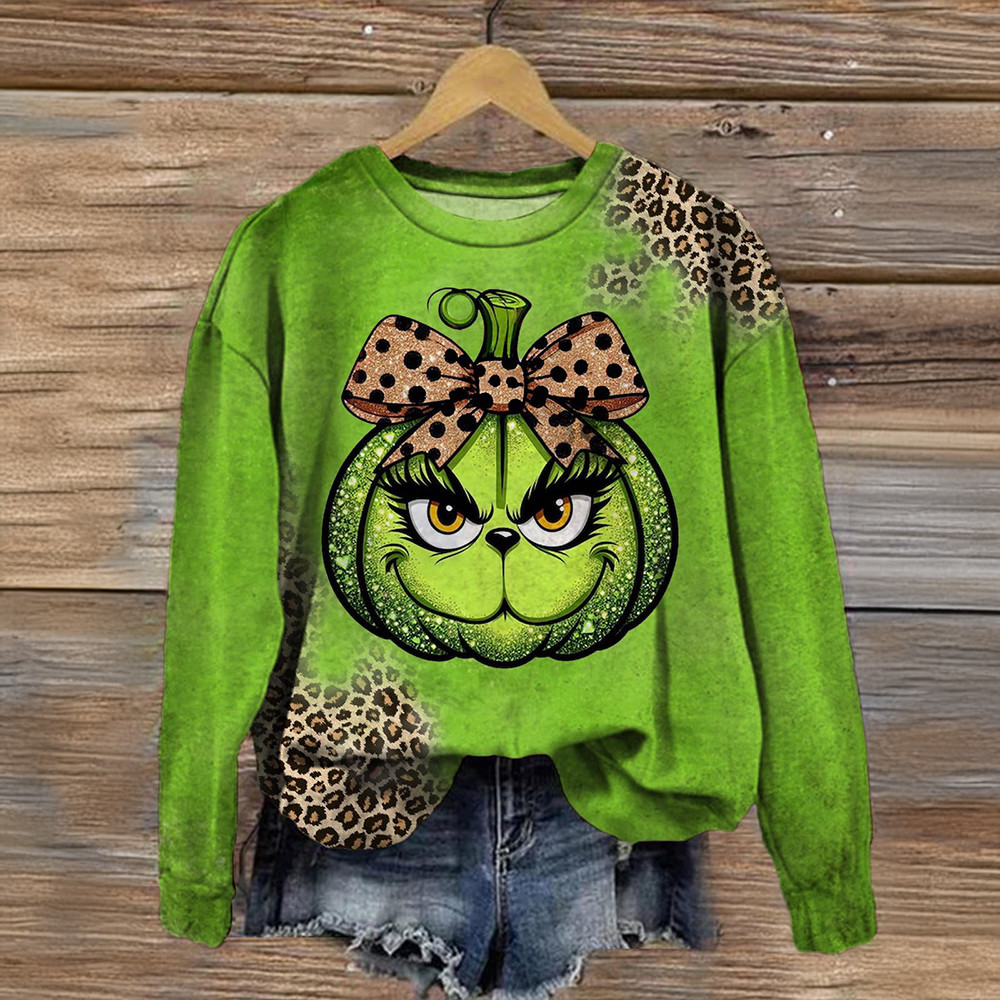 Pumpkin Grinch Leopard Sweatshirt Funny Grinch Sweatshirt Gifts For Fan