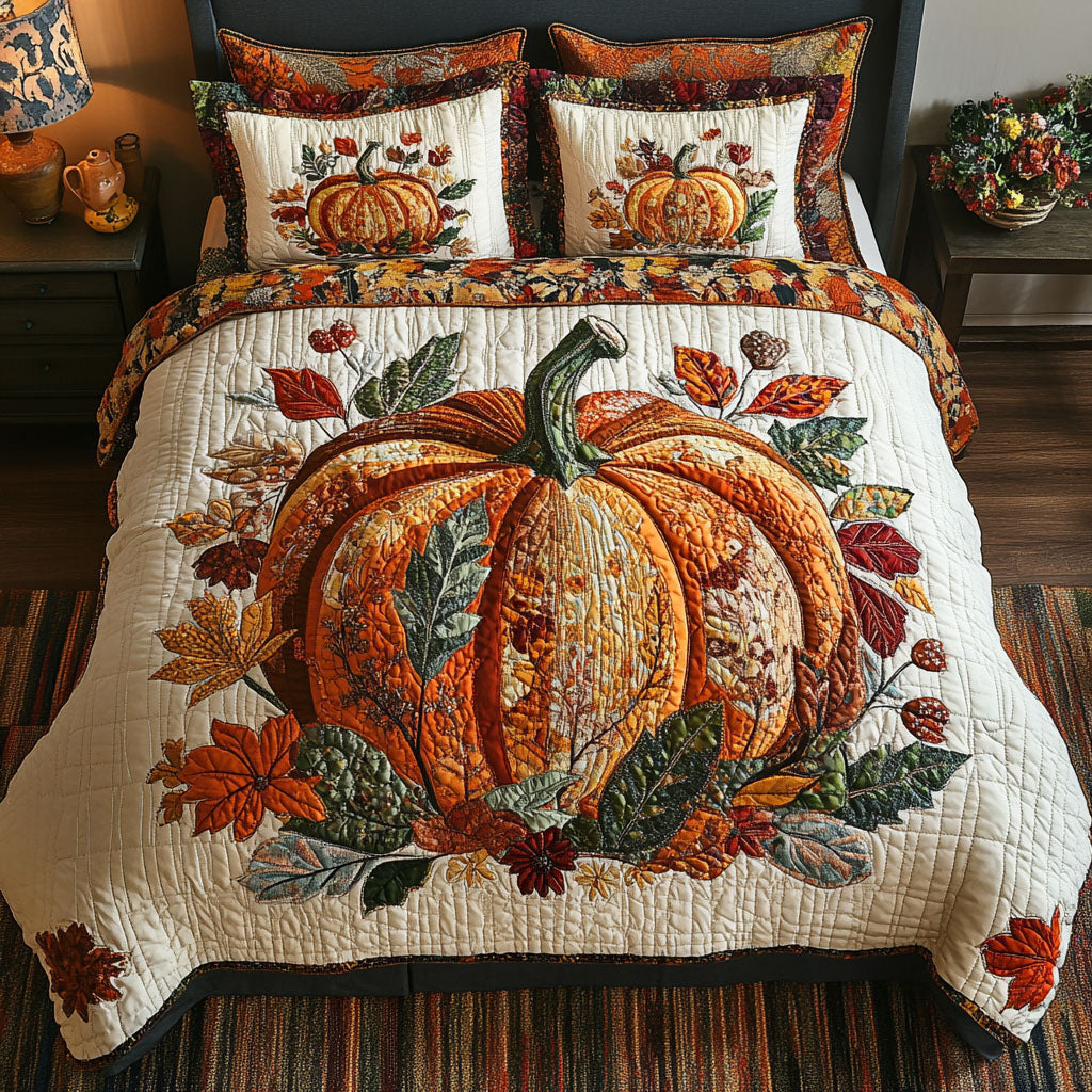 Pumpkin Grove Quilted Bedding Set Aesthetic Room Decor Best Autumn Gifts