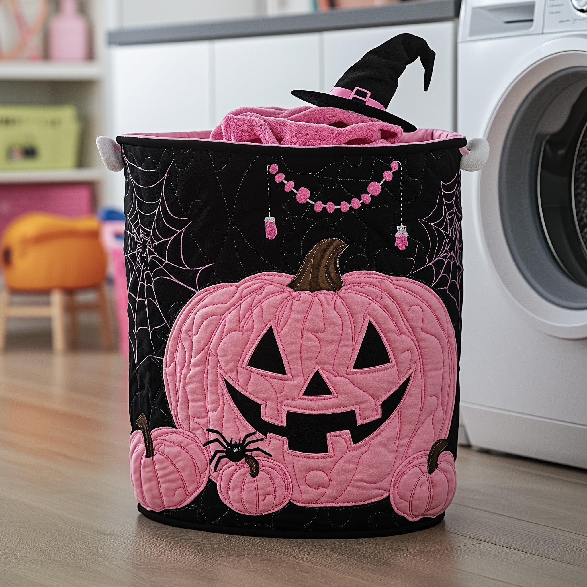 Pumpkin Halloween Quilted Laundry Basket Valentine's Day Merch Gift