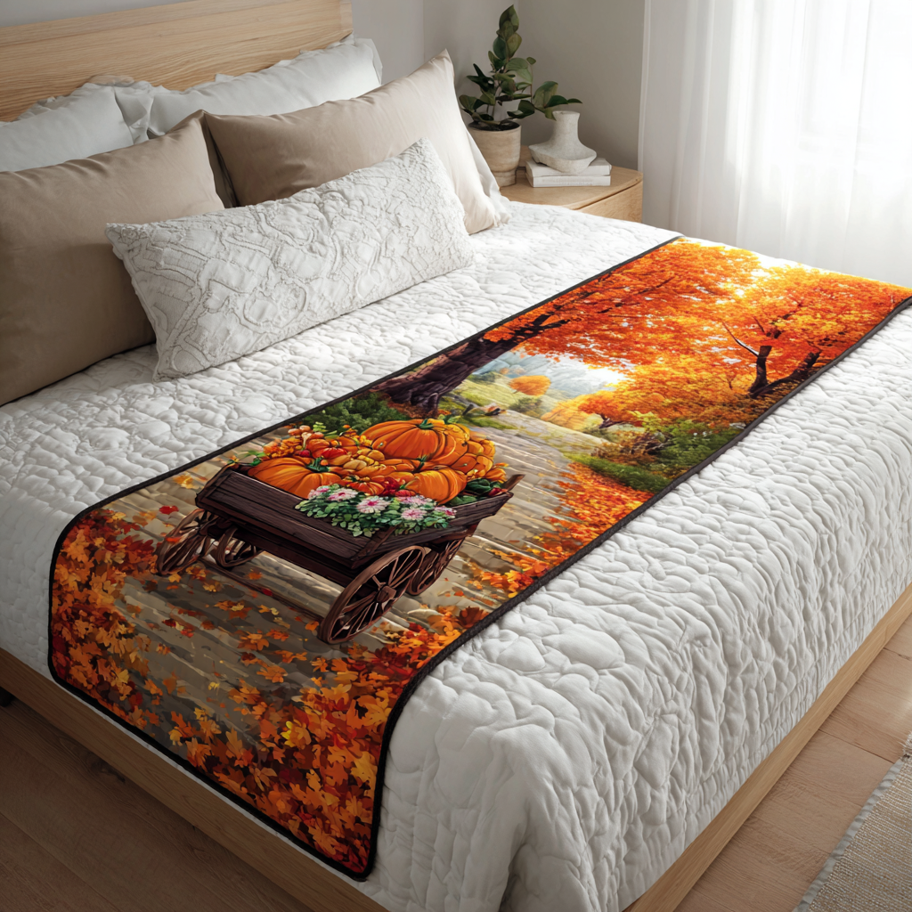 Pumpkin Harvest Quilted Bed Runner Fall Bedroom Decor Ideas Family Gift Ideas