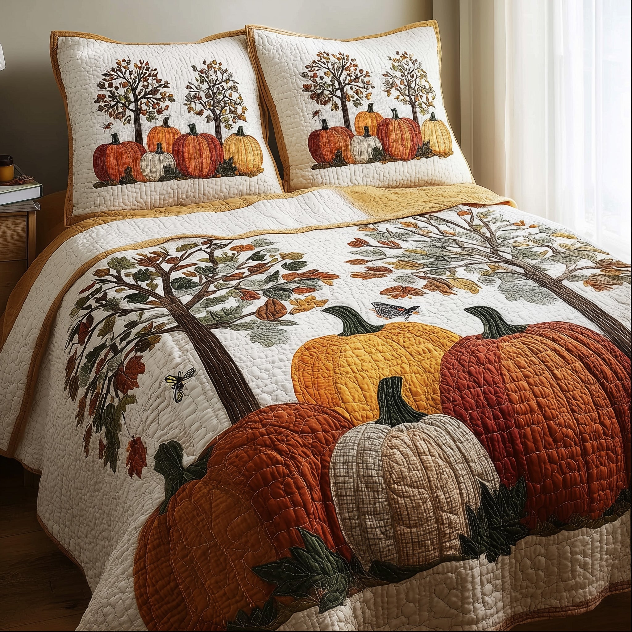 Pumpkin Harvest Quilted Bedding Set All-Season