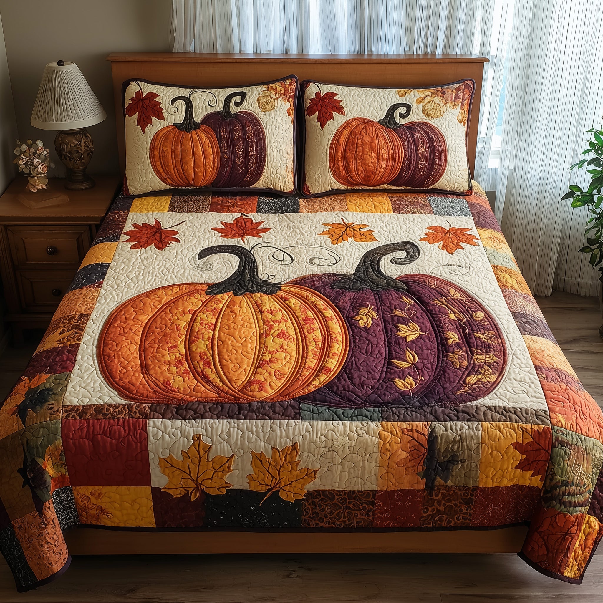 Pumpkin Harvest Quilted Bedding Set Anniversary Gift