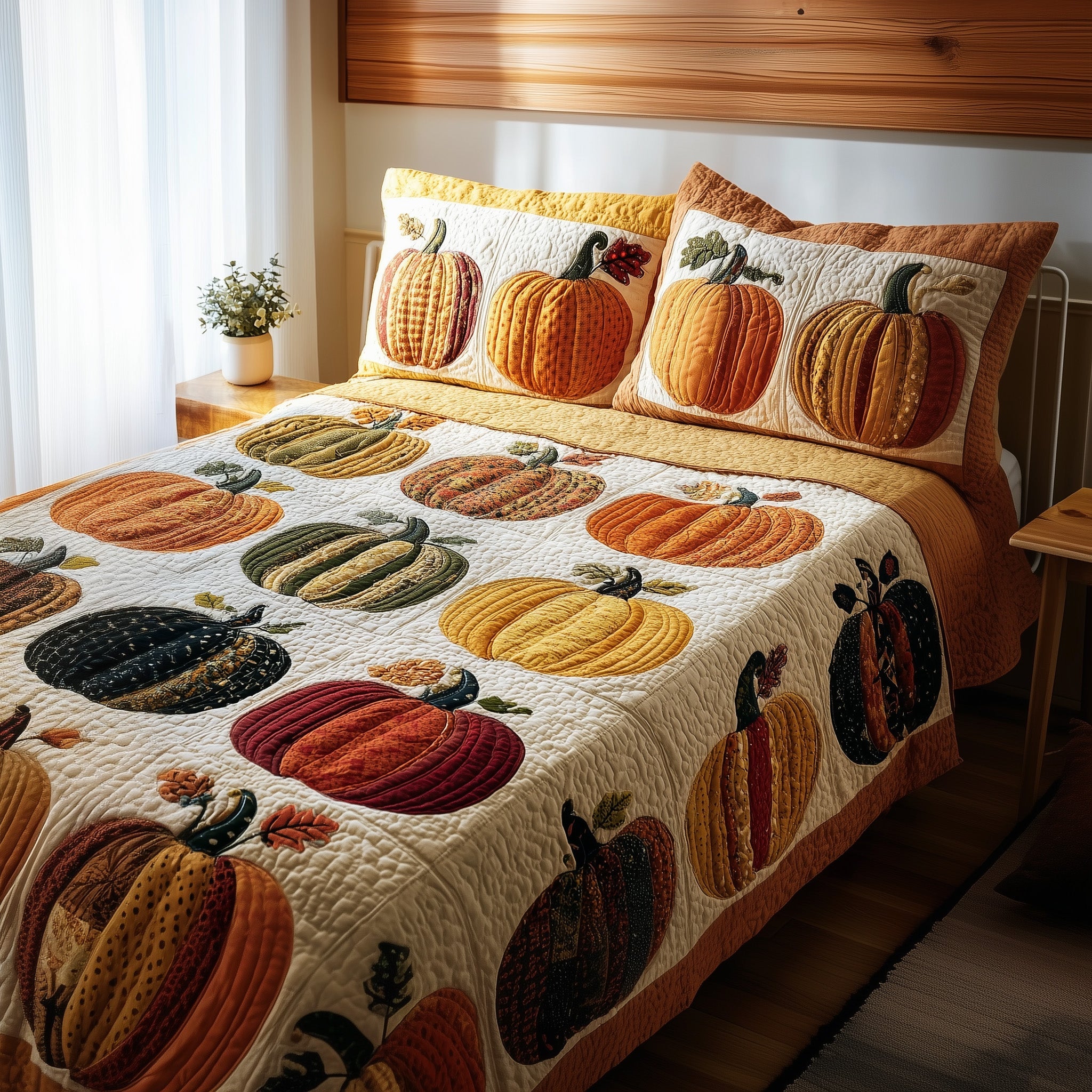 Pumpkin Harvest Quilted Bedding Set Bohemian Vibe