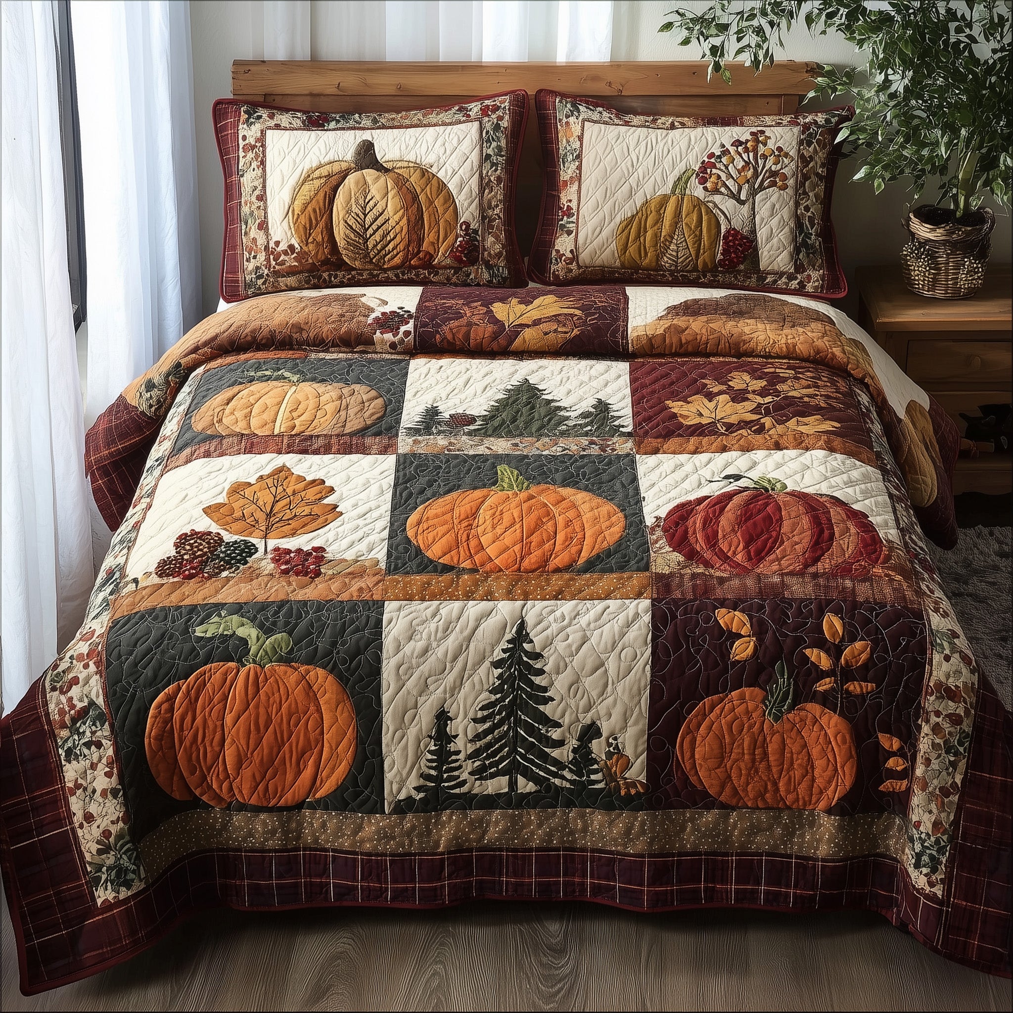 Pumpkin Harvest Quilted Bedding Set Create a Cozy Space