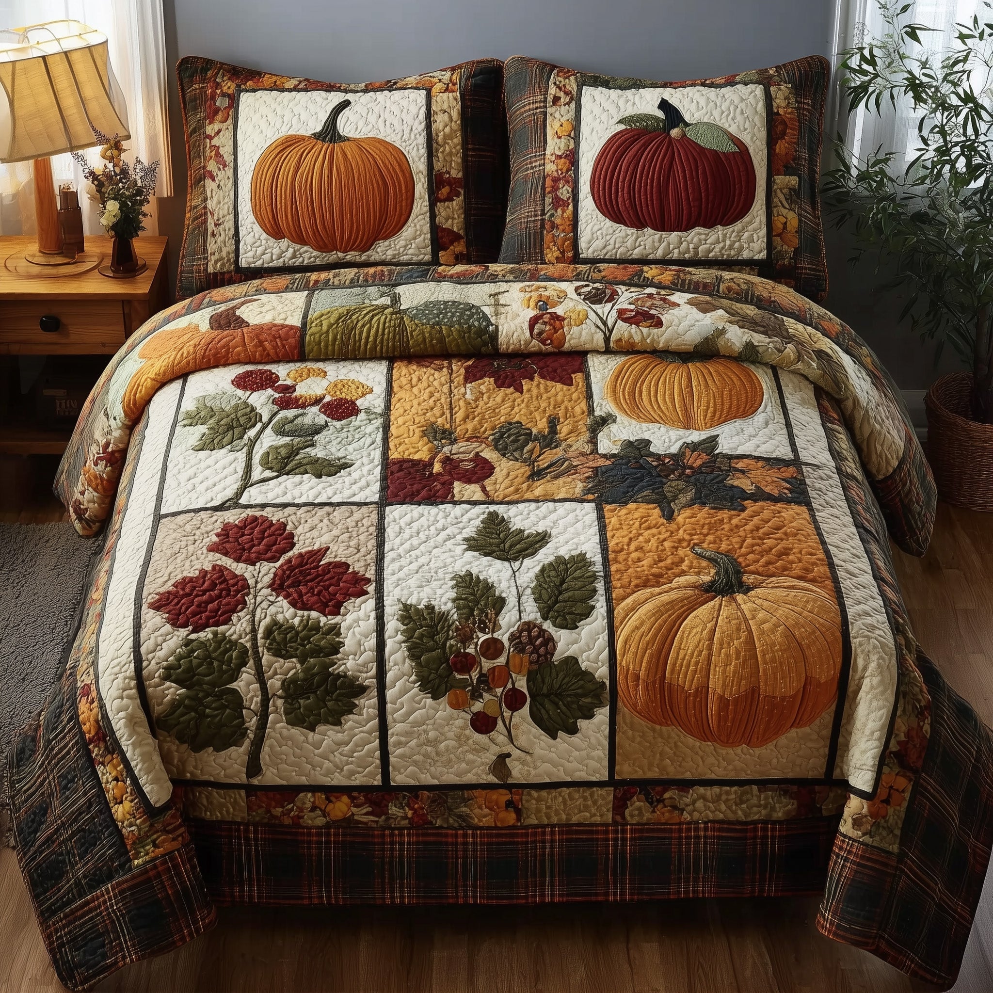 Pumpkin Harvest Quilted Bedding Set For Men