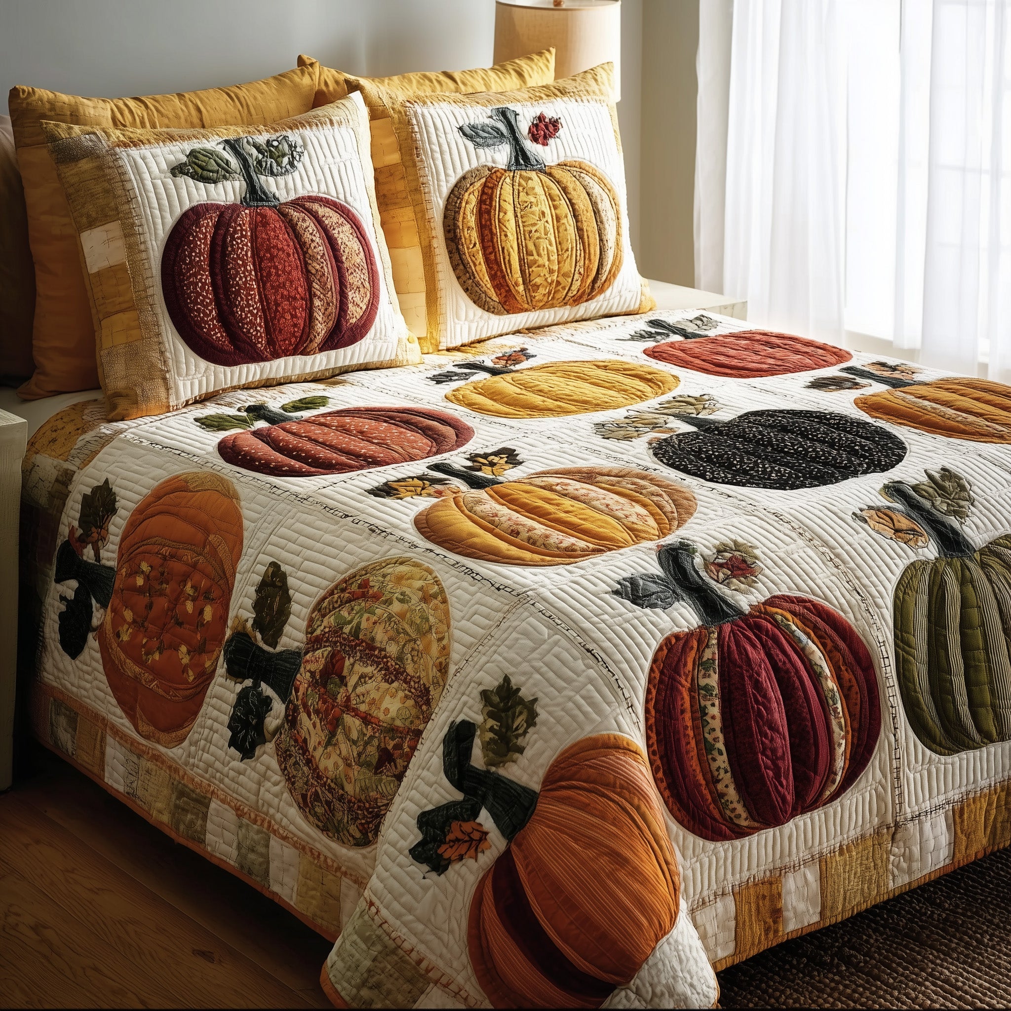 Pumpkin Harvest Quilted Bedding Set Lightweight
