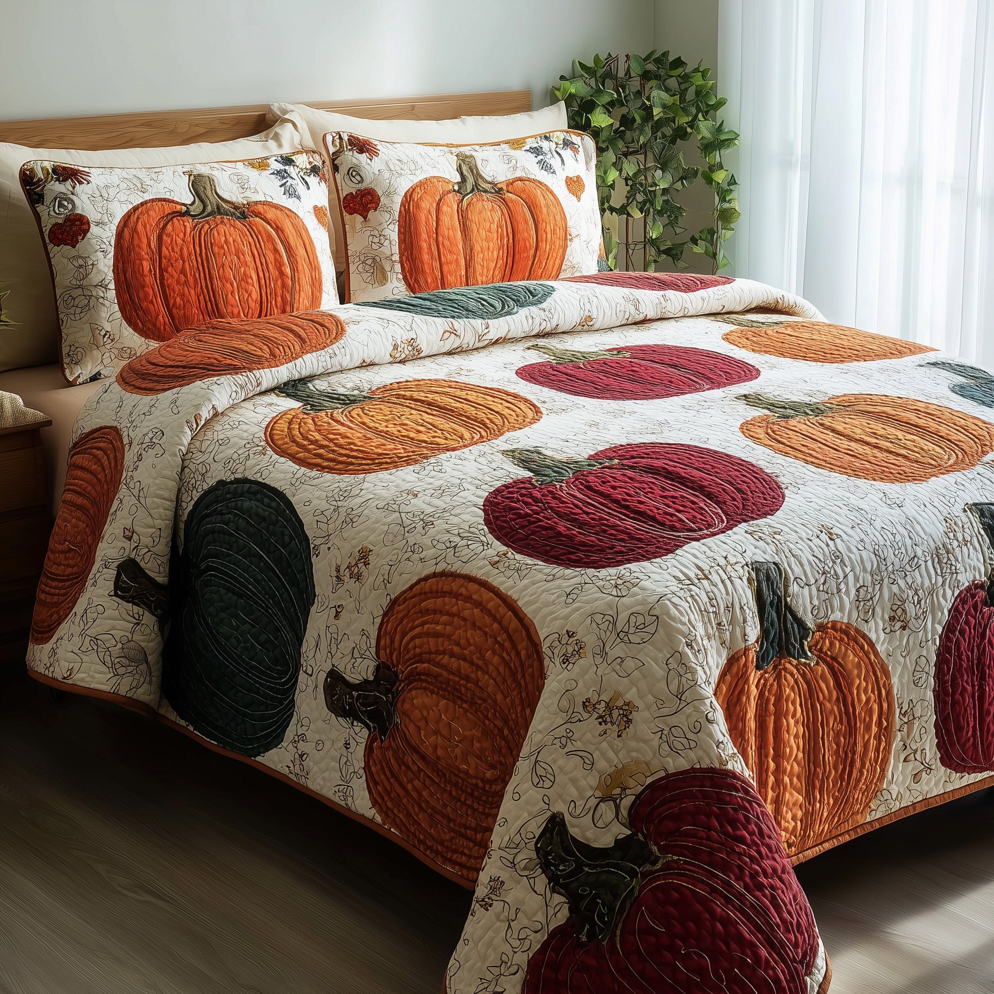 Pumpkin Harvest Quilted Bedding Set Soft & Smooth