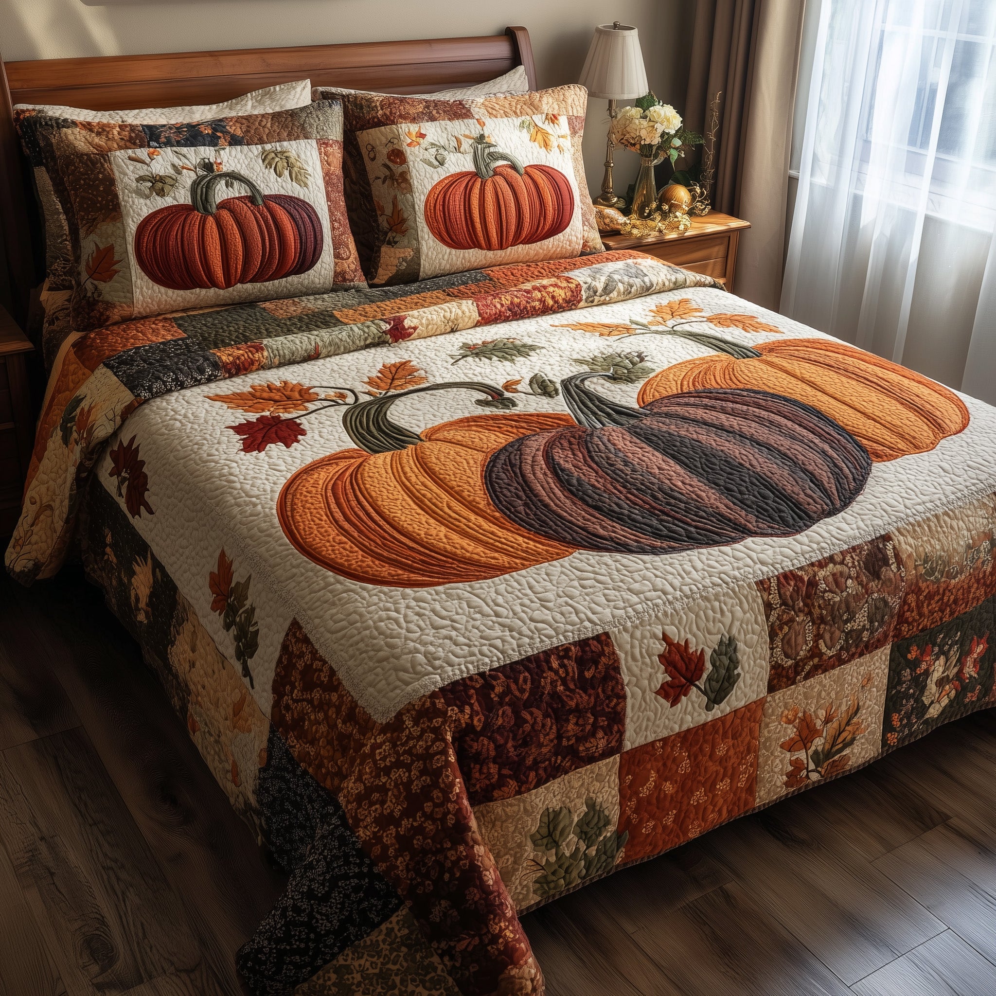 Pumpkin Harvest Quilted Bedding Set Wedding Gift