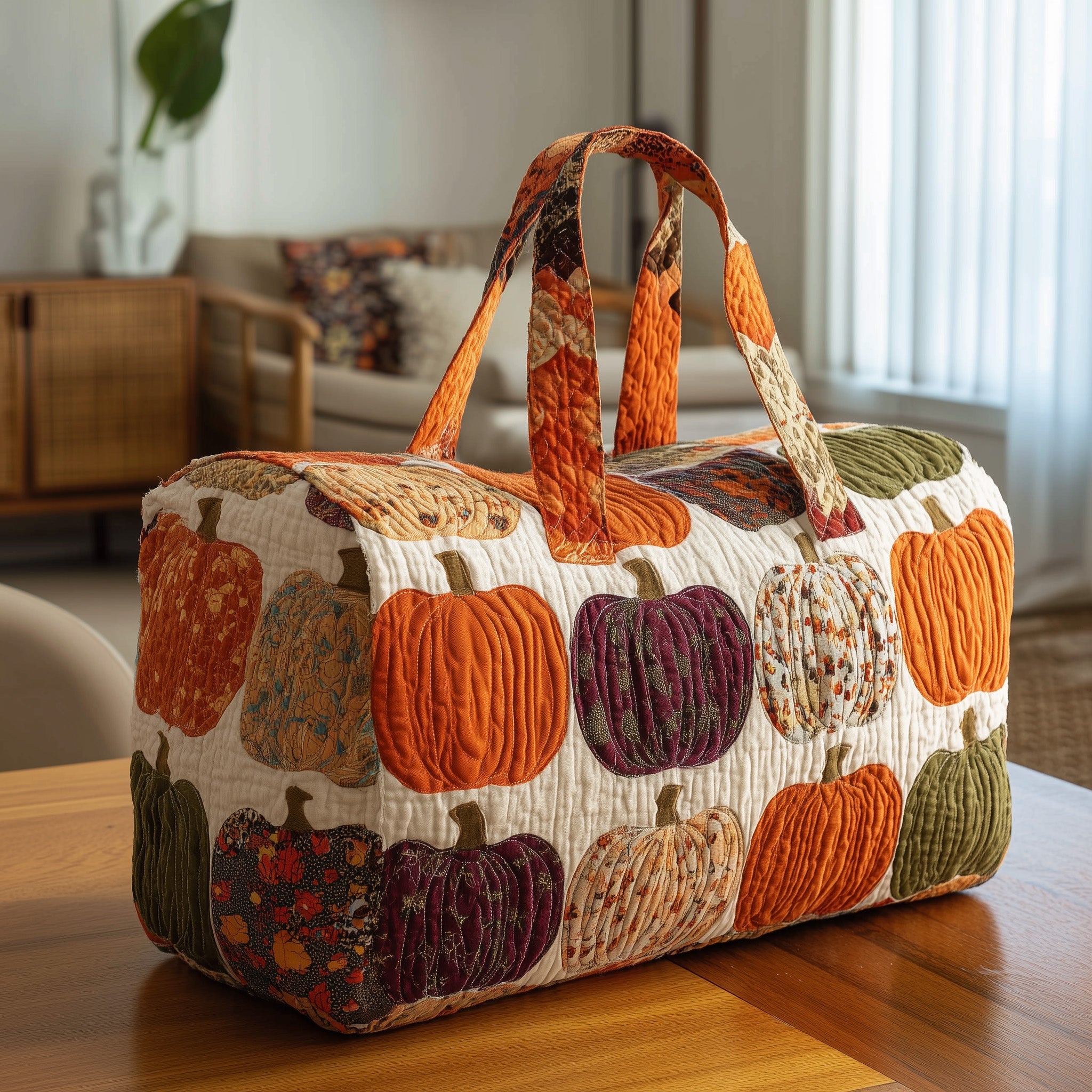Pumpkin Harvest Quilted Duffle Bag Back To School Essential