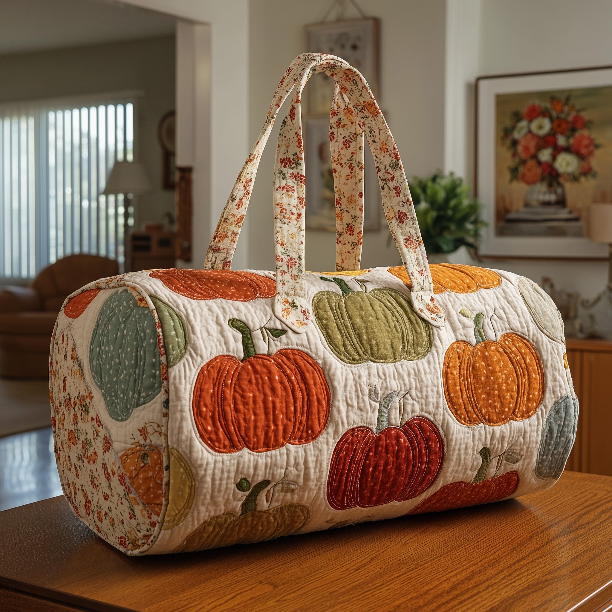Pumpkin Harvest Quilted Duffle Bag Easter Gift Idea