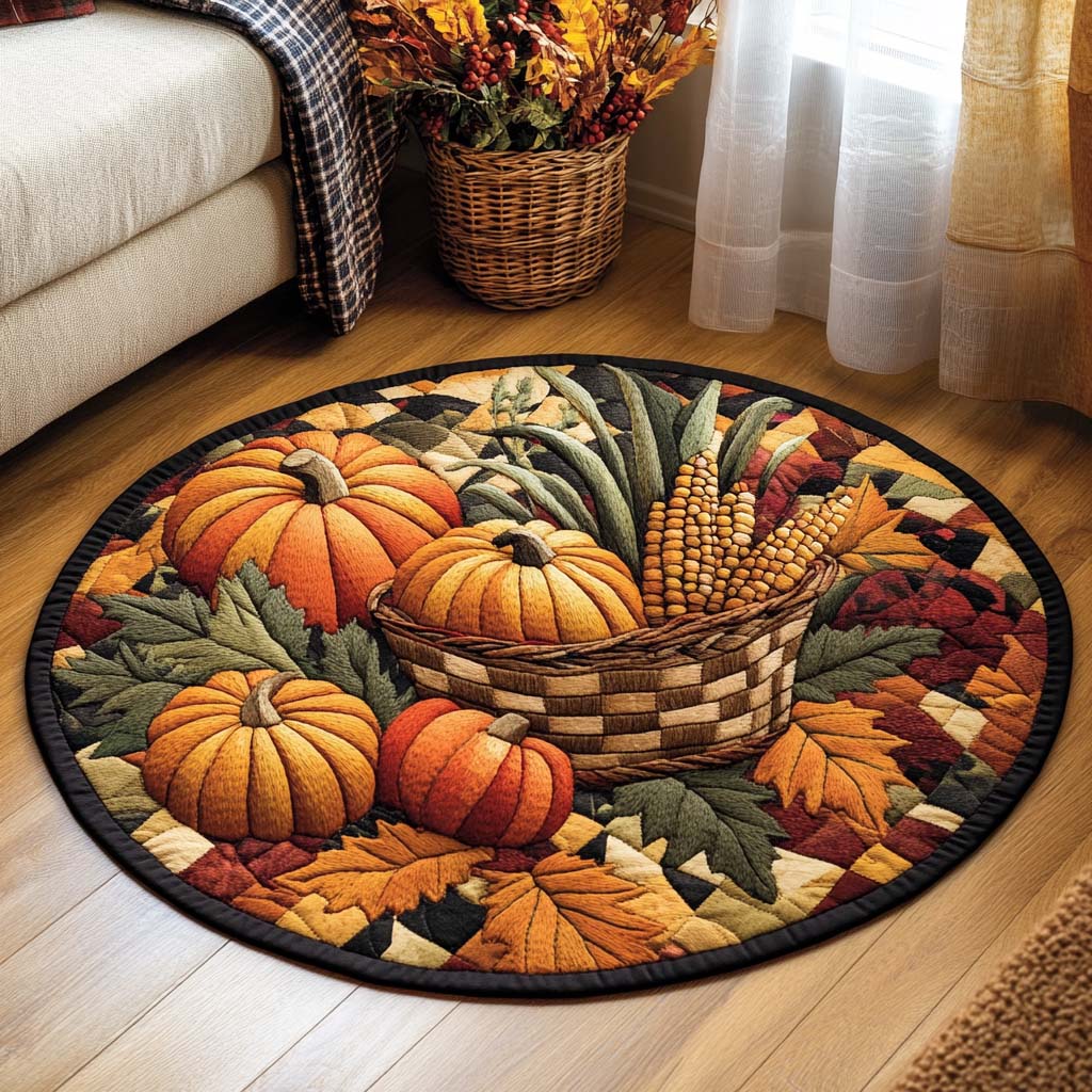Pumpkin Harvest Quilted Round Mat Door Entrance Decor Gift Baskets For Farmers