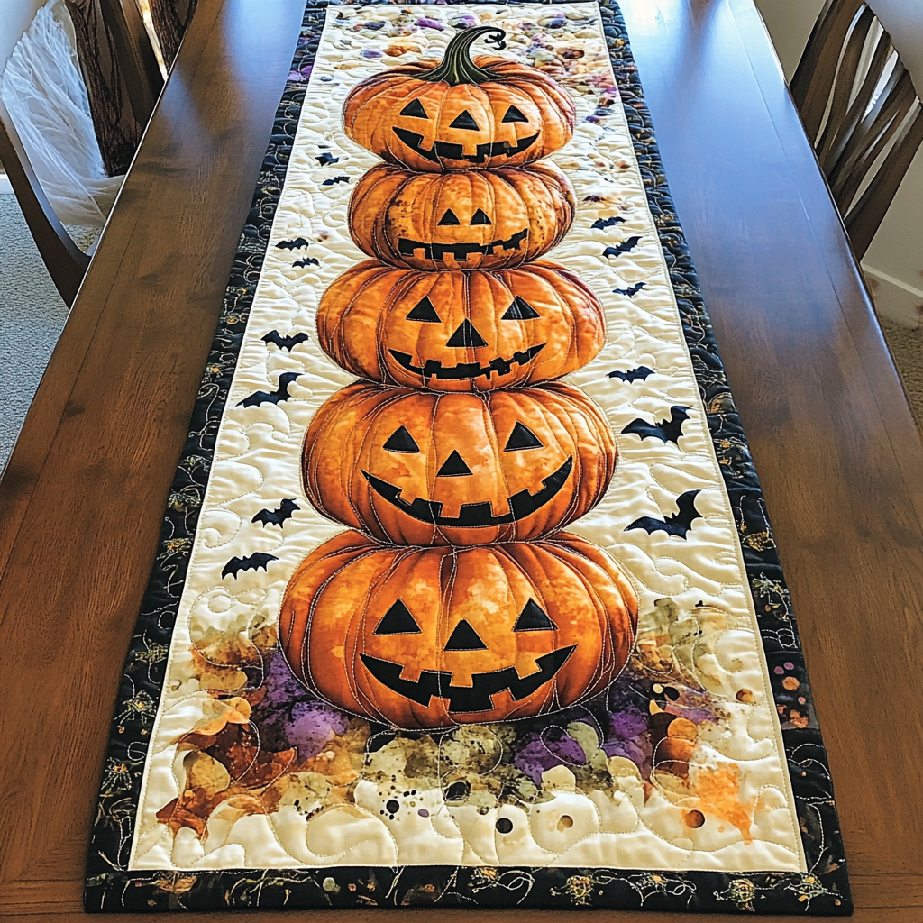 Pumpkin Harvest Quilted Table Runner Halloween Runner Table Dining Table Decorations