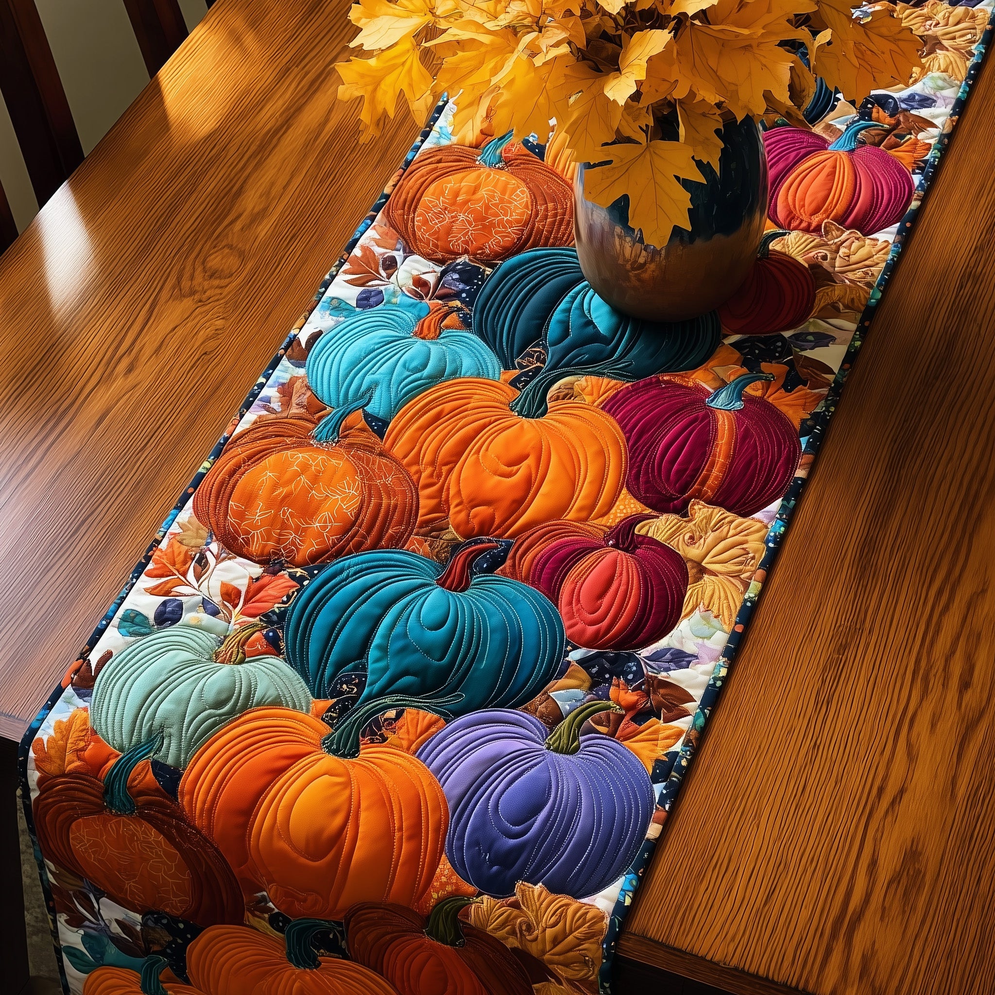Pumpkin Harvest Quilted Table Runner Winter Holiday Table Runner Decor