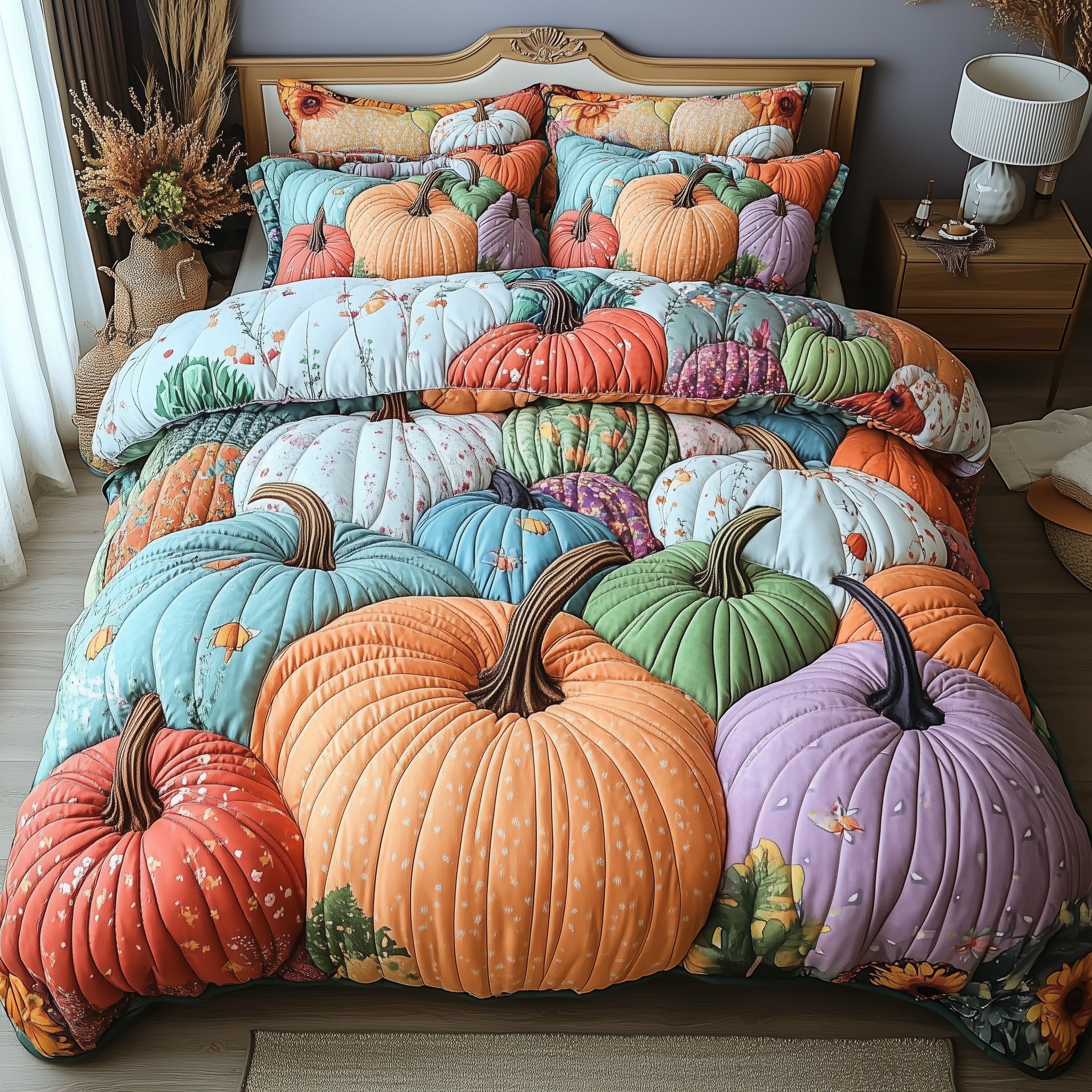 Pumpkin Haven Quilted Bedding Set Autumn Harvest And Cozy Fall Decor Best Autumn Gifts