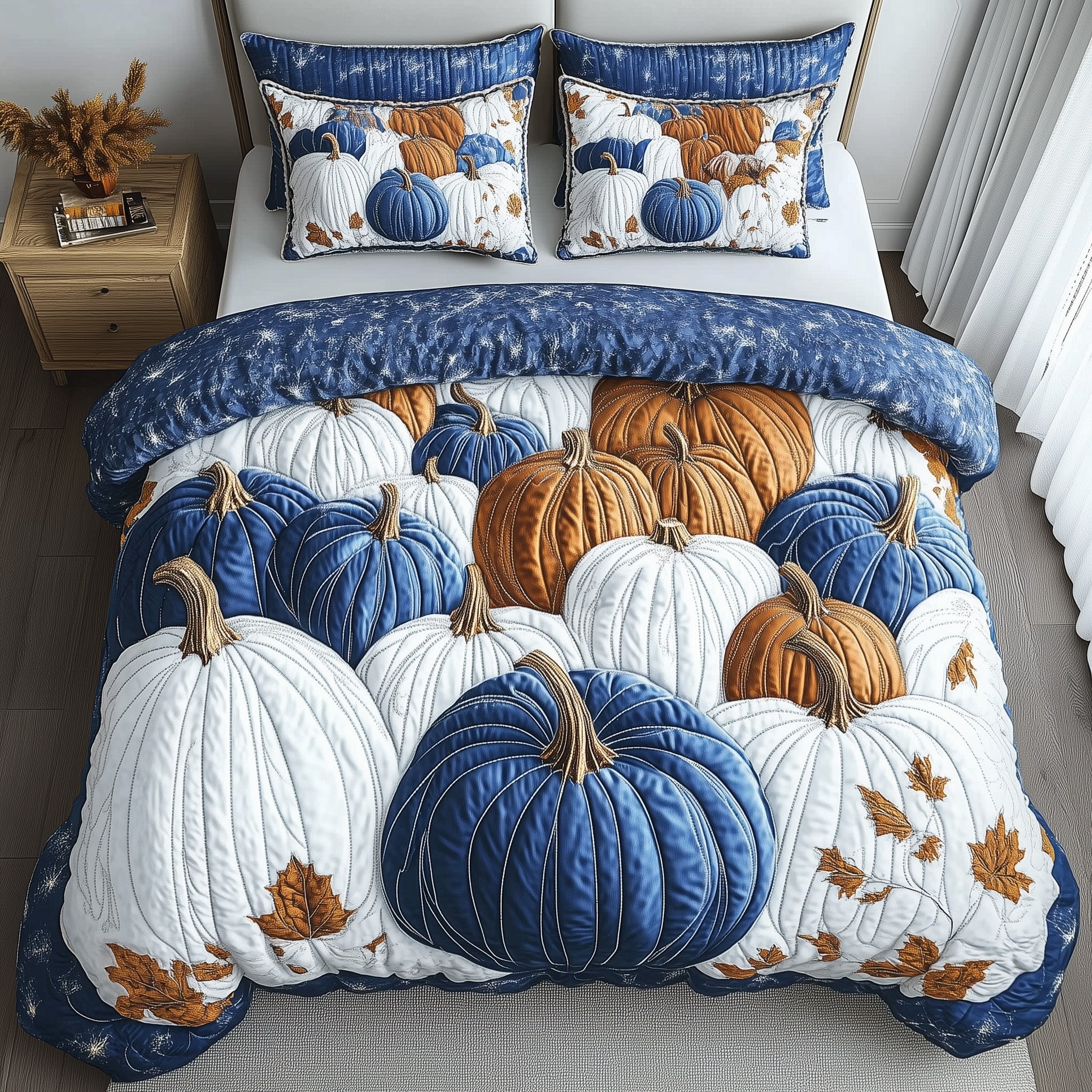 Pumpkin Haven Quilted Bedding Set Autumn Pumpkin Fields Unique Holiday Ideal Gifts