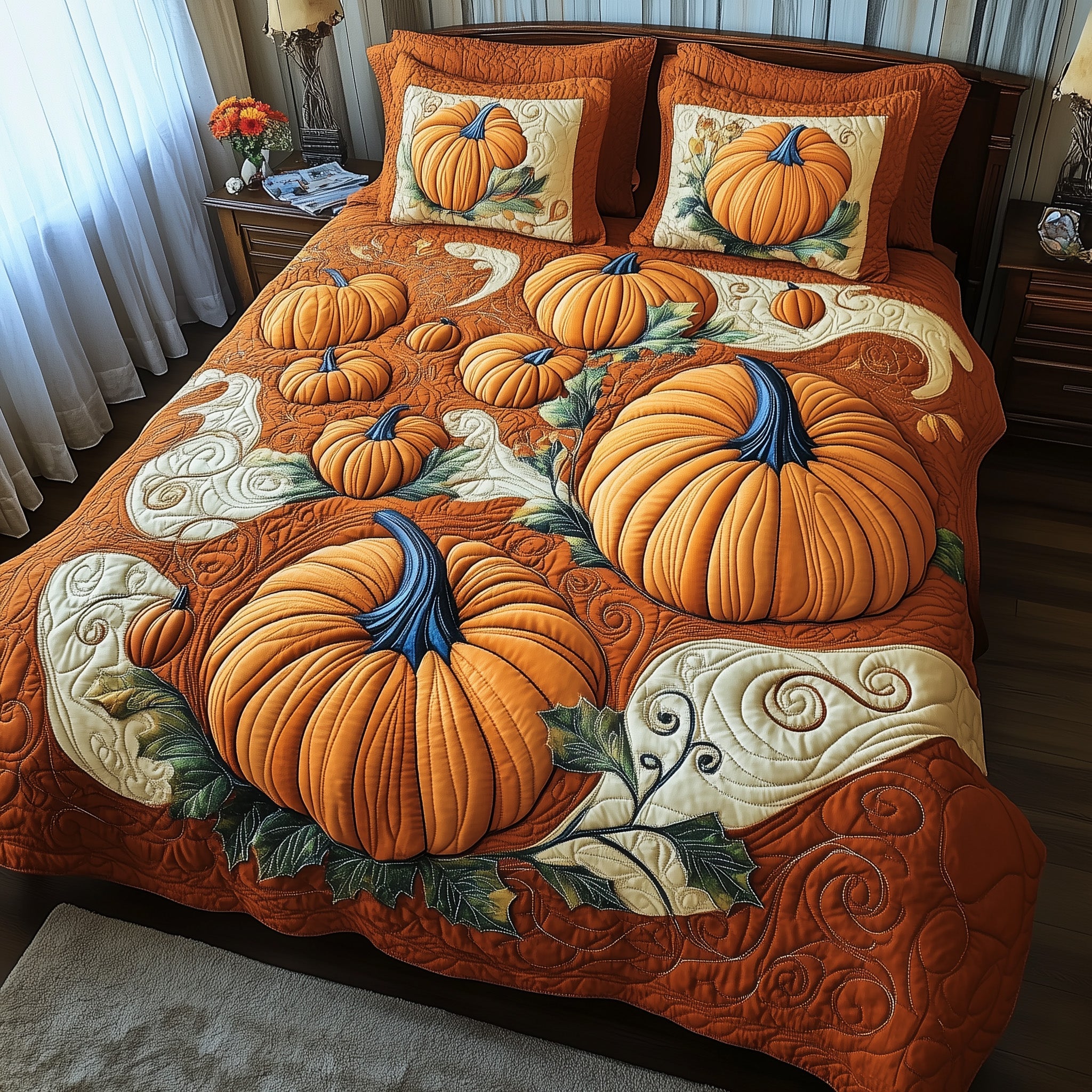 Pumpkin Haven Quilted Bedding Set Autumn Pumpkin Patch Best Fall Holiday Bedding Gifts