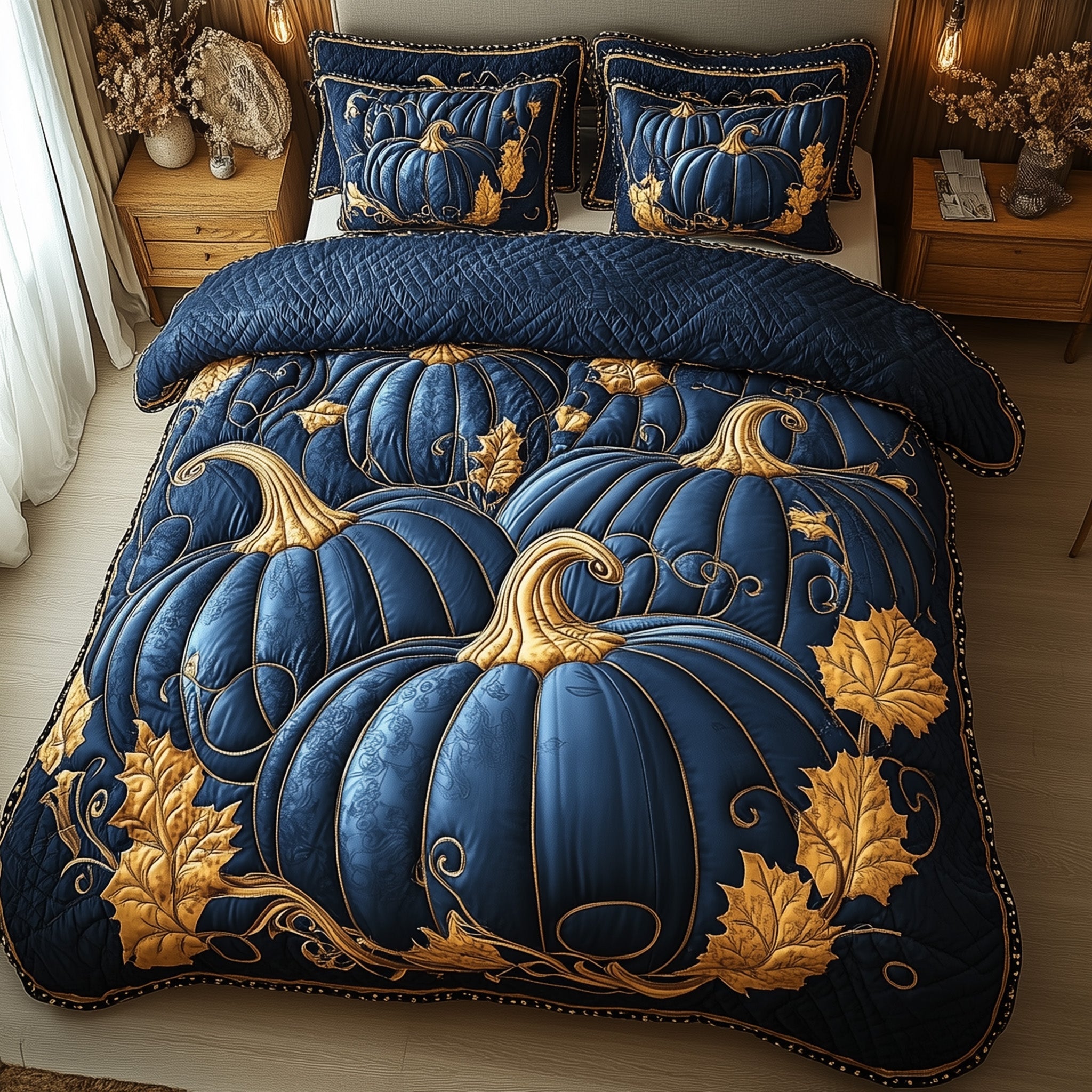 Pumpkin Haven Quilted Bedding Set Cozy Pumpkin Cottage Best Autumn Vibe Bedding Gifts