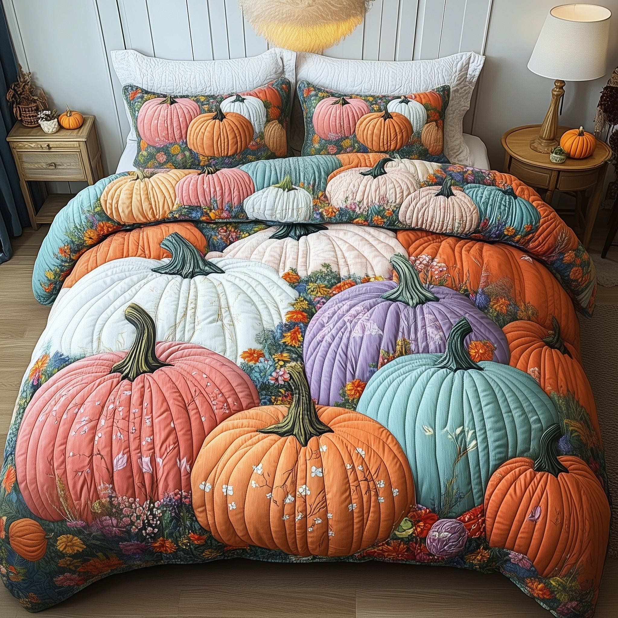 Pumpkin Haven Quilted Bedding Set Cozy Pumpkin Cottage Best Autumn Vibe Bedding Presents