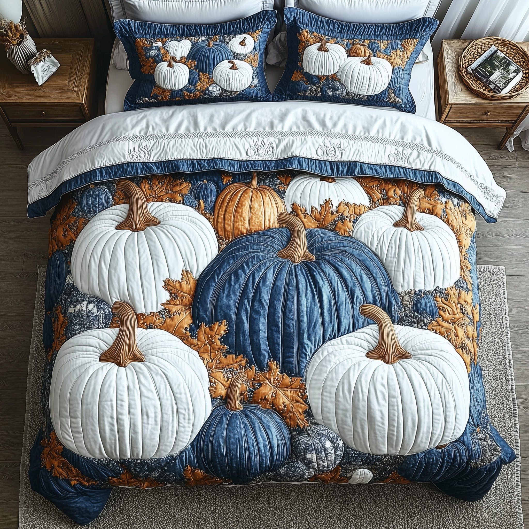 Pumpkin Haven Quilted Bedding Set Cozy Pumpkin Pattern Best Autumn Bedding Gifts
