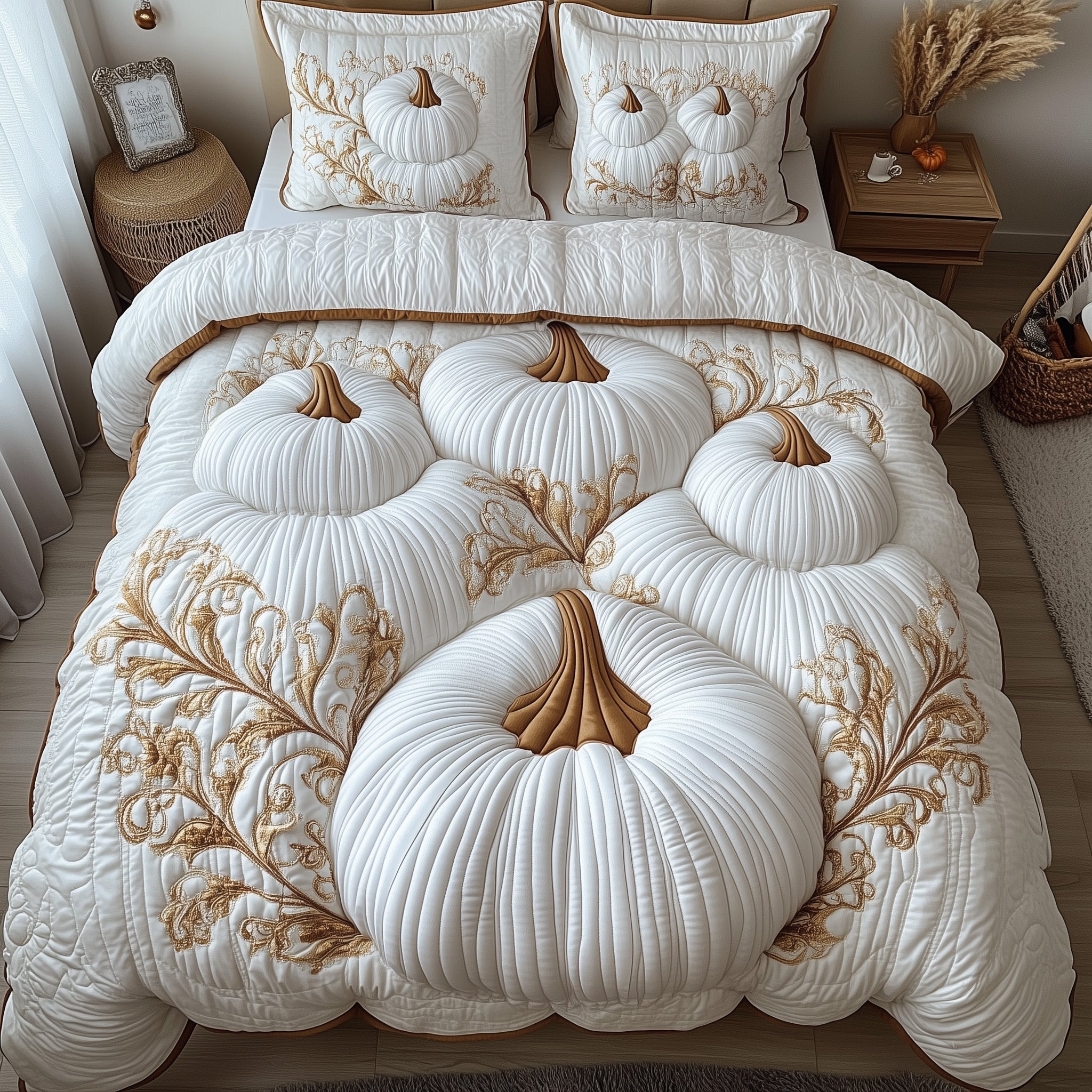 Pumpkin Haven Quilted Bedding Set Cozy Pumpkin Season Best Autumn Vibe Bedding Gifts