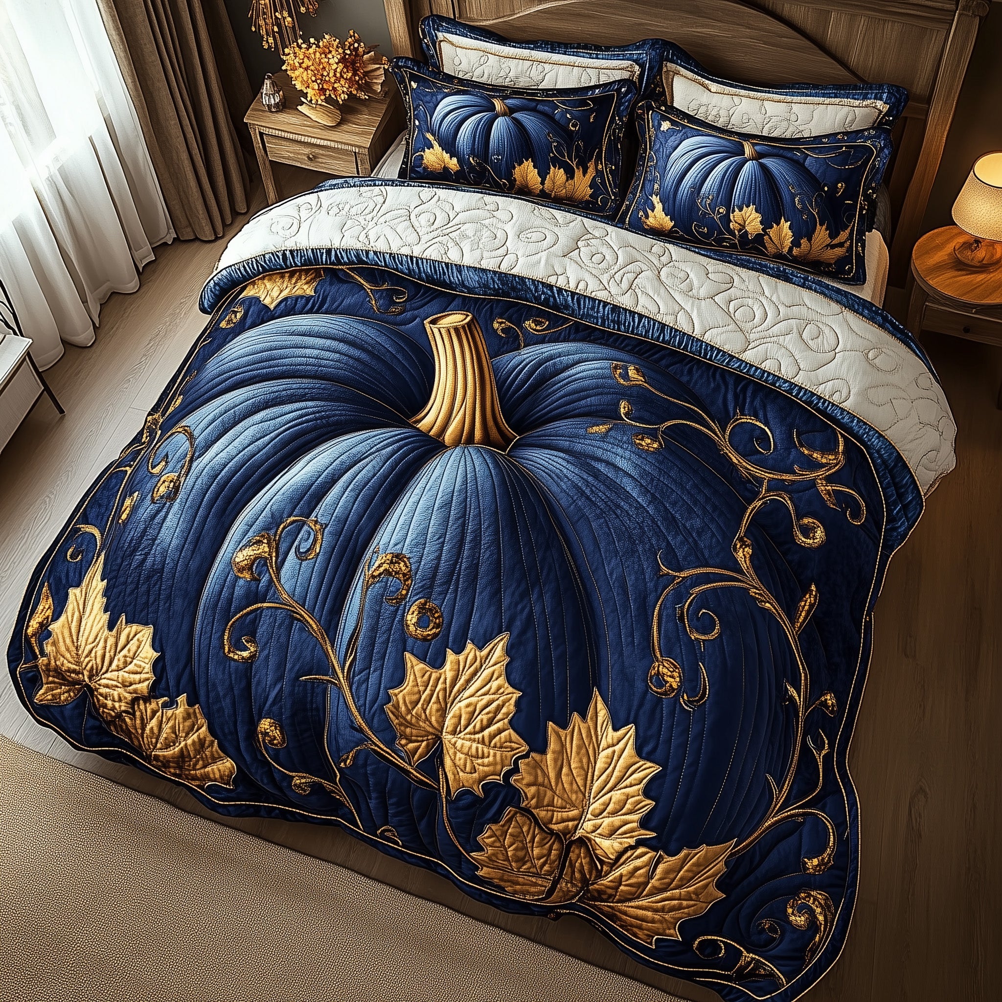 Pumpkin Haven Quilted Bedding Set Cozy Pumpkin Season Best Autumn Vibe Bedding Presents