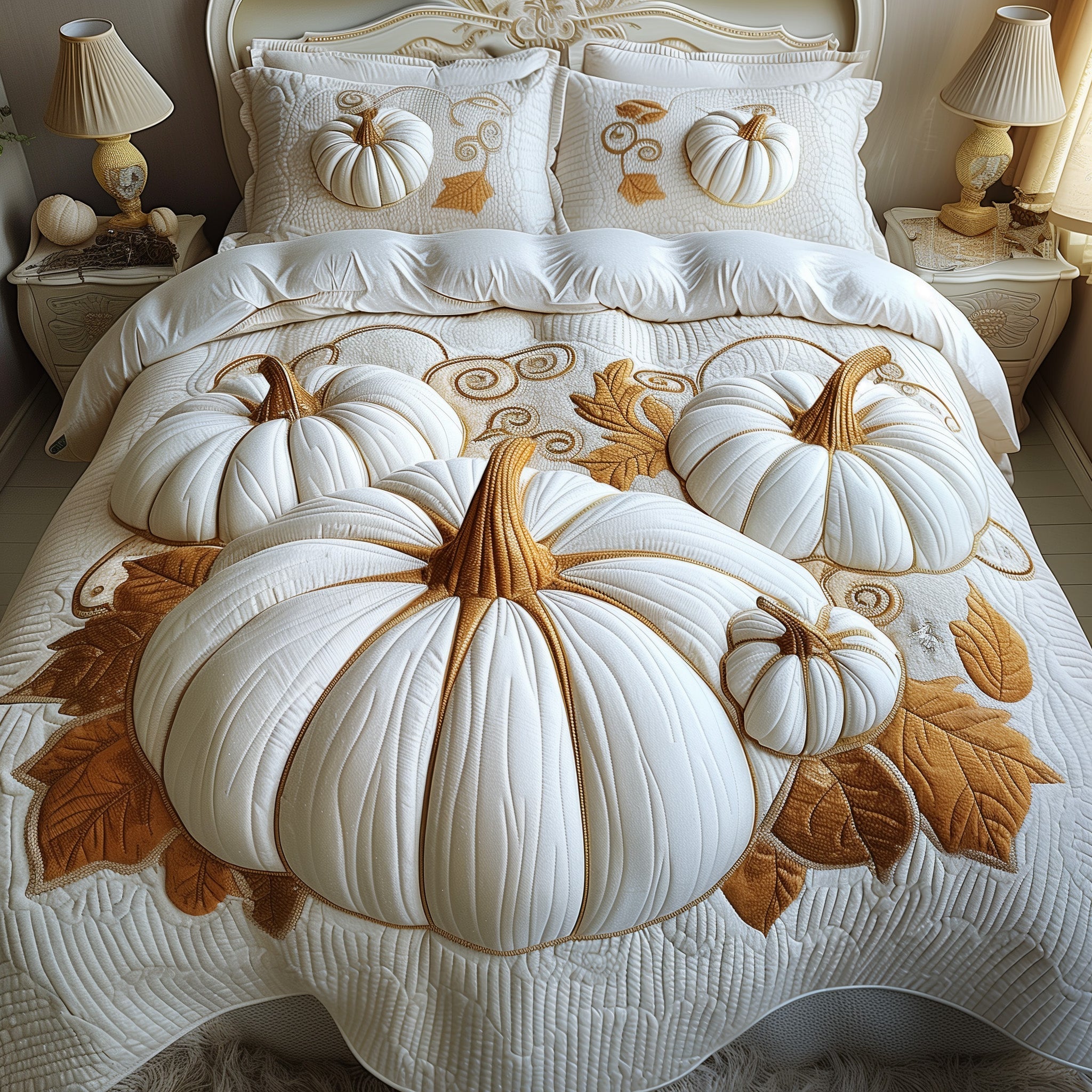Pumpkin Haven Quilted Bedding Set Giant Pumpkin Design Best Gifts For Pumpkin Lovers