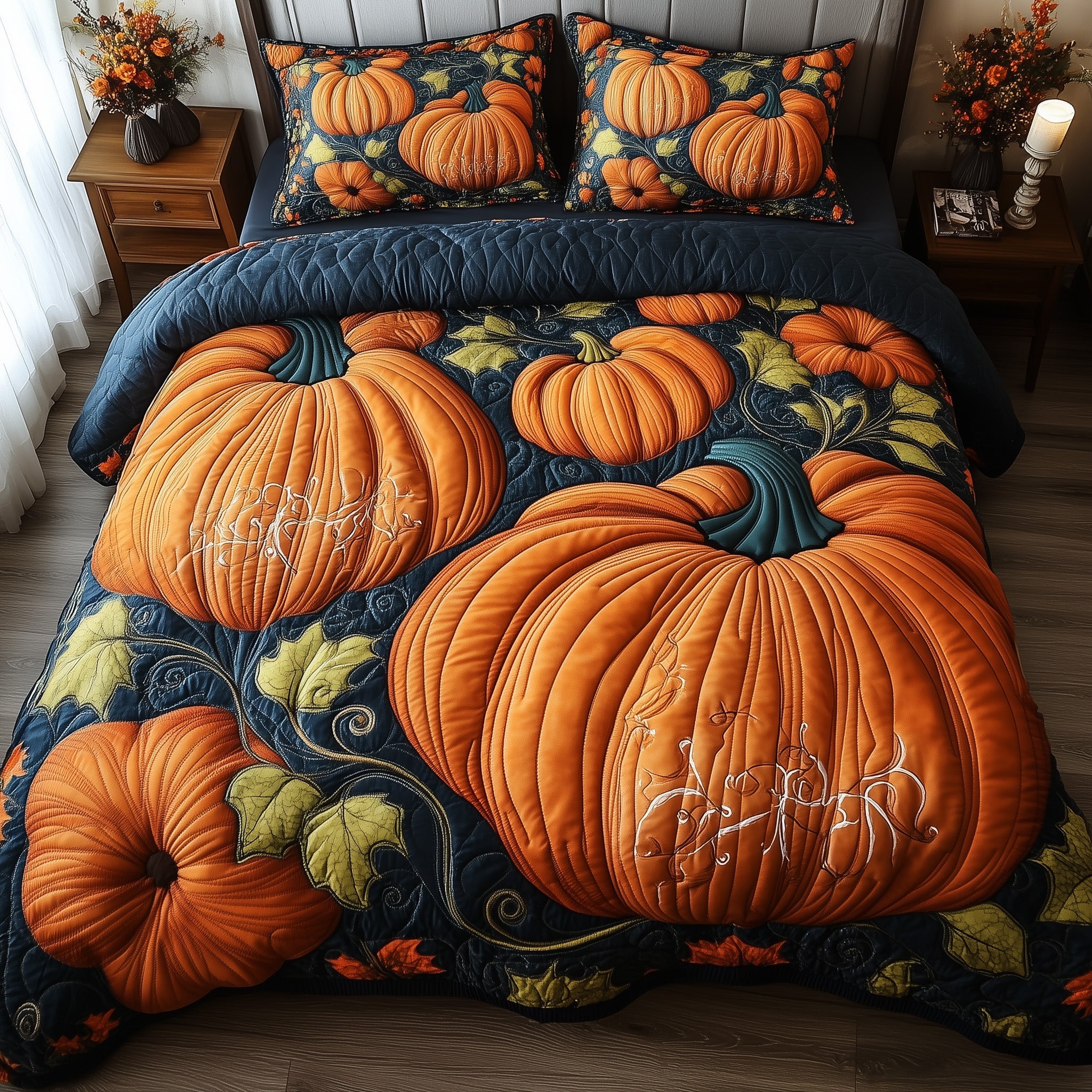 Pumpkin Haven Quilted Bedding Set Rustic Pumpkin Decor Best Holiday Ideal Gifts