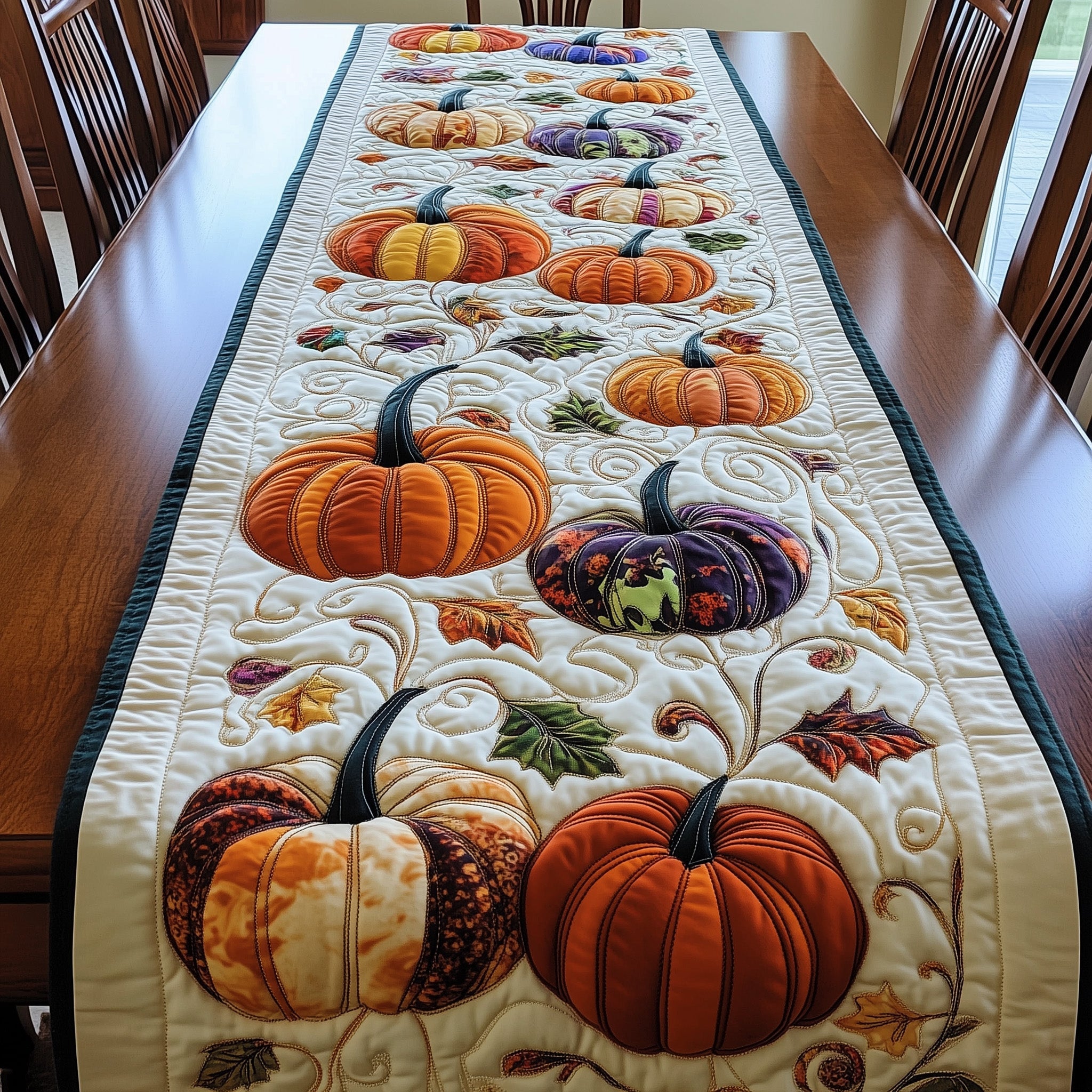 Pumpkin Haven Quilted Table Runner Christmas Table Runner for Family Meals
