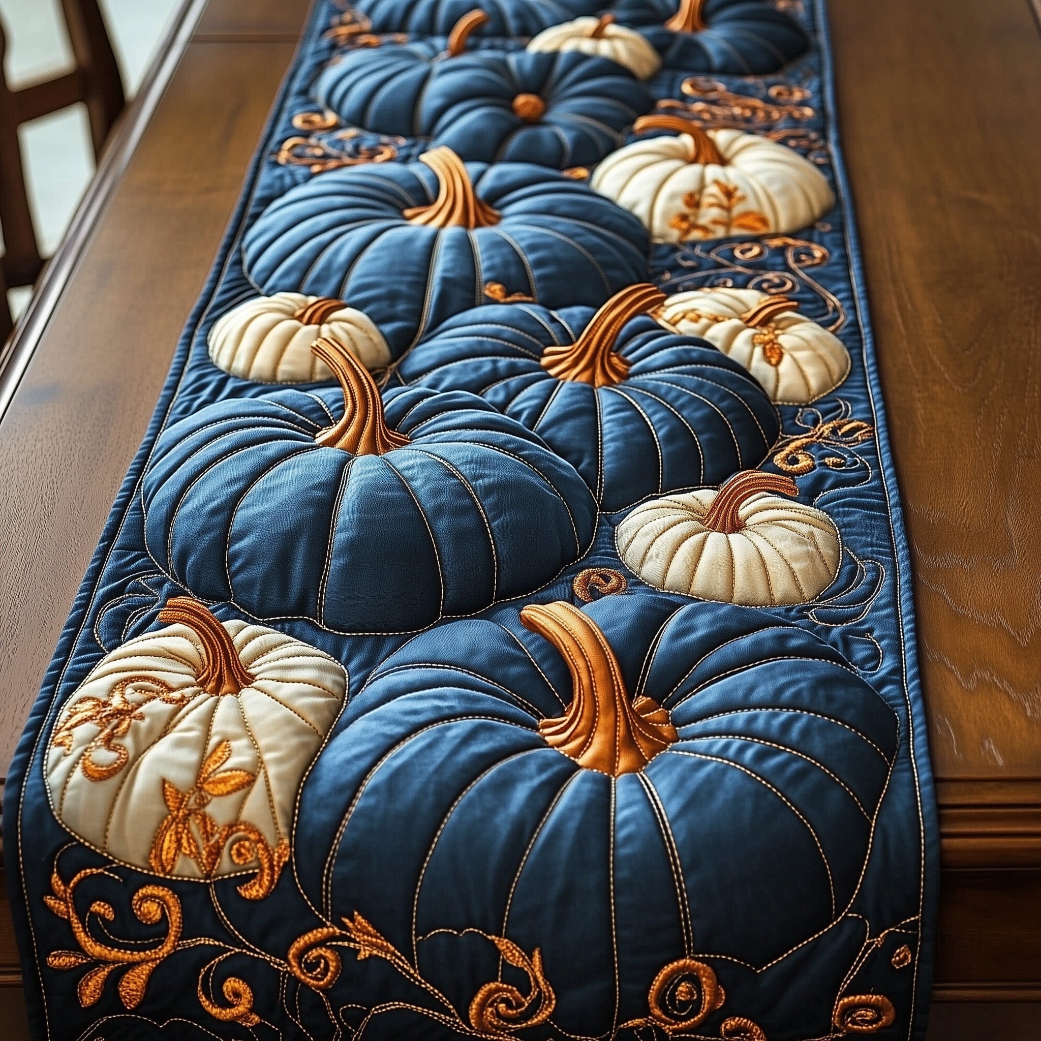 Pumpkin Haven Quilted Table Runner Festive Christmas Dining Room Table Runner