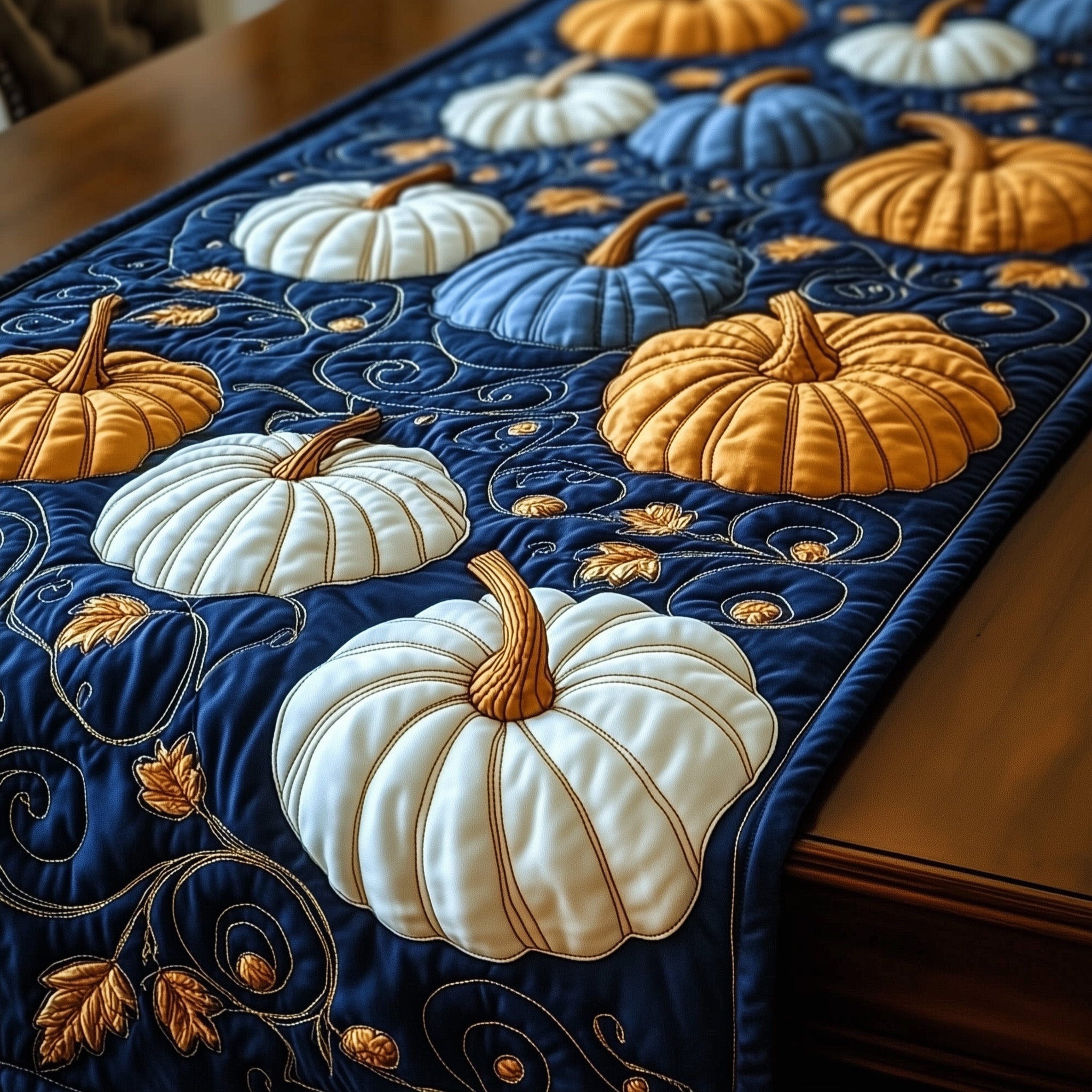 Pumpkin Haven Quilted Table Runner Holiday Table Runner for Kitchen Decor