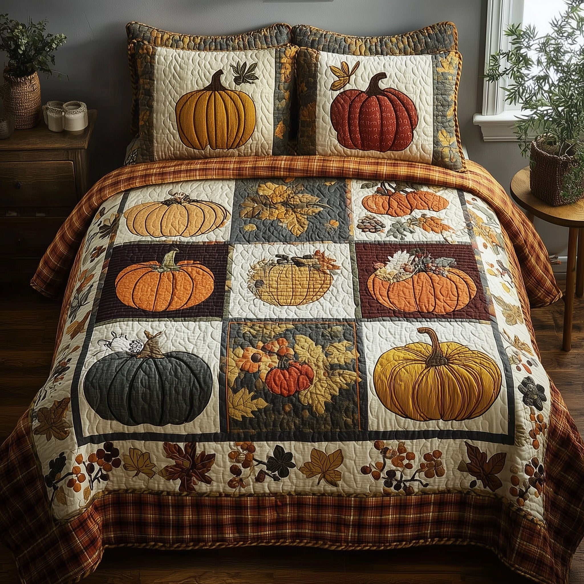 Pumpkin Heaven Quilted Bedding Set Duvet Cover Bedspread Small Fall Gift Ideas