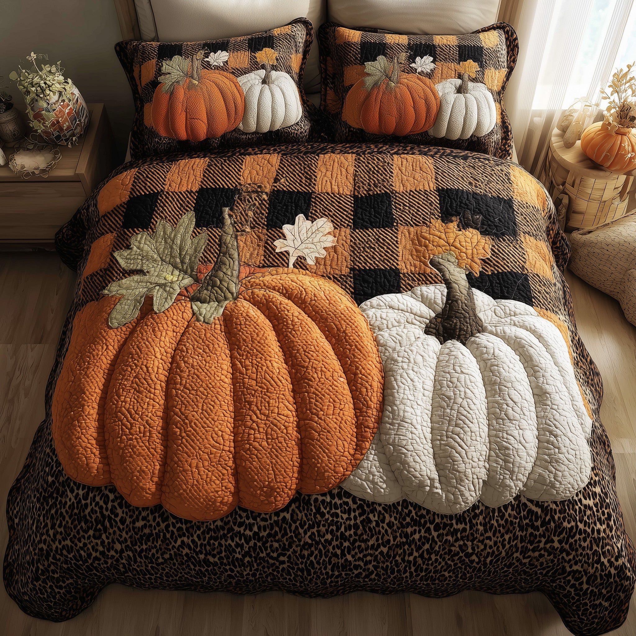 Pumpkin Heaven Quilted Bedding Set For Men