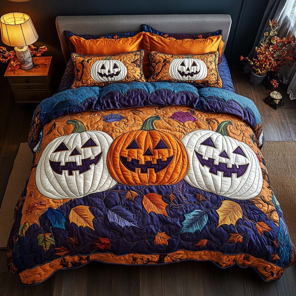 Pumpkin Hour Quilted Bedding Set Bedroom Decor Gifts For Halloween Lovers