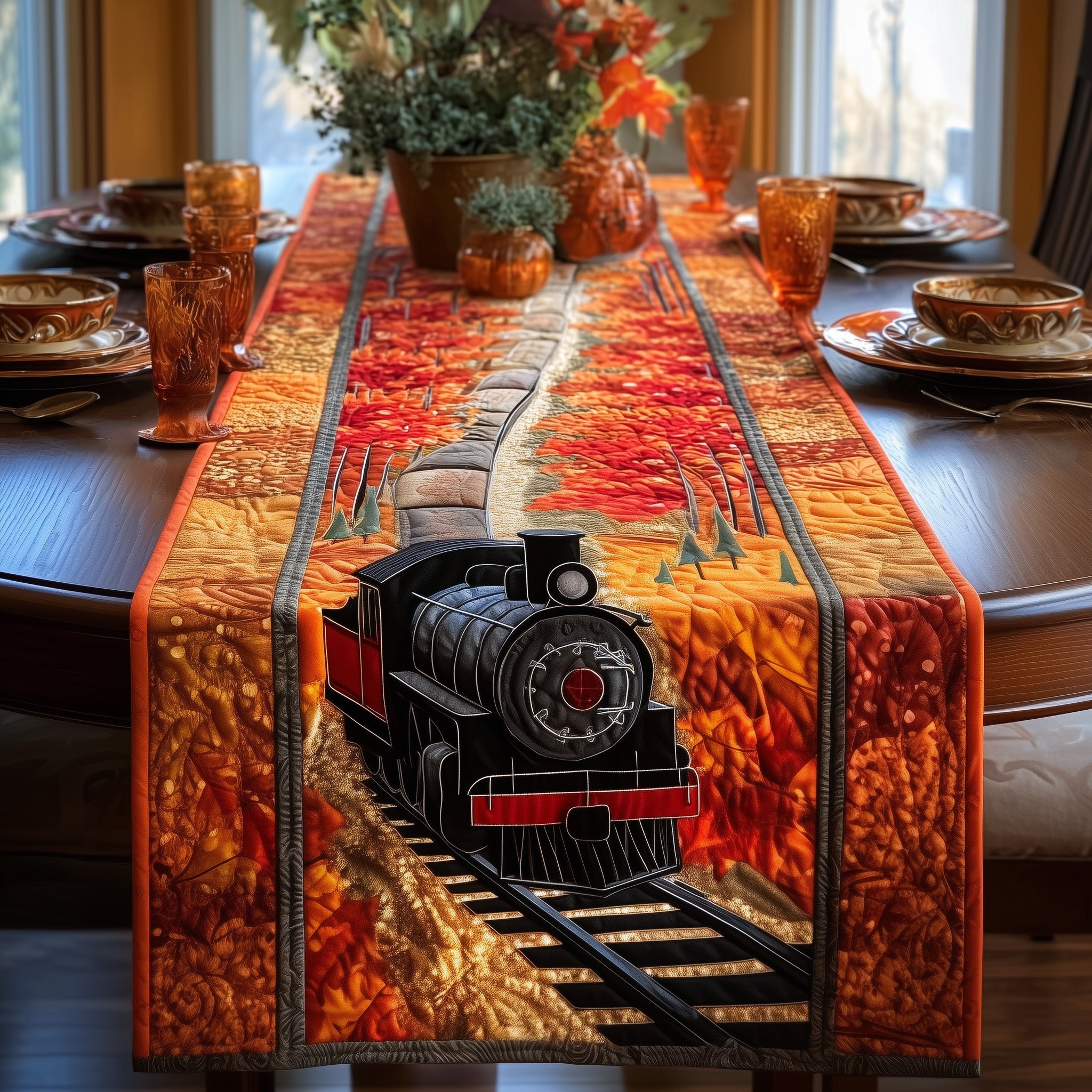 Pumpkin Lane Quilted Table Runner Elegant Christmas Table Runner