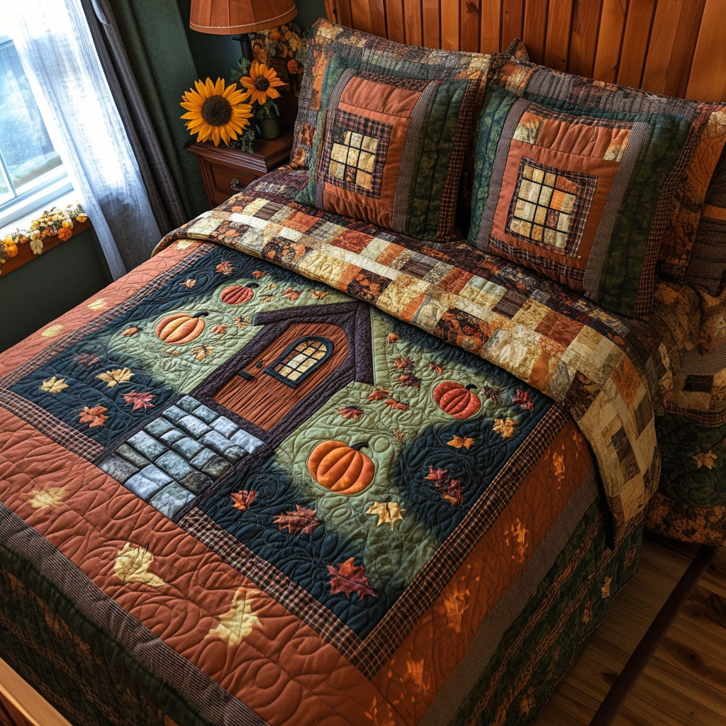Pumpkin Lantern Lodge Quilted Bedding Set Bedroom Decor Ideas Cute Fall Gift Ideas