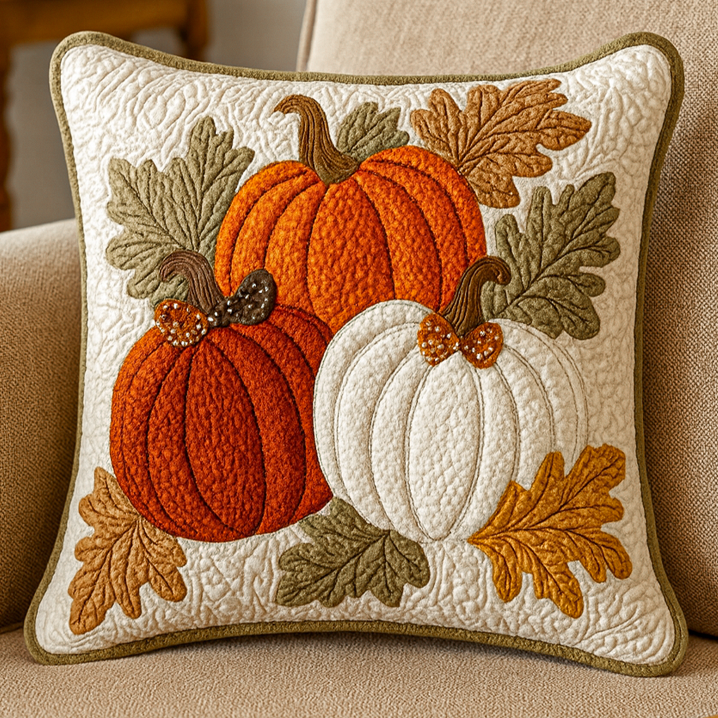 Pumpkin Leaf Charm Quilted Pillow Case Decorative Fall Pillow Covers Unique Gifts Family