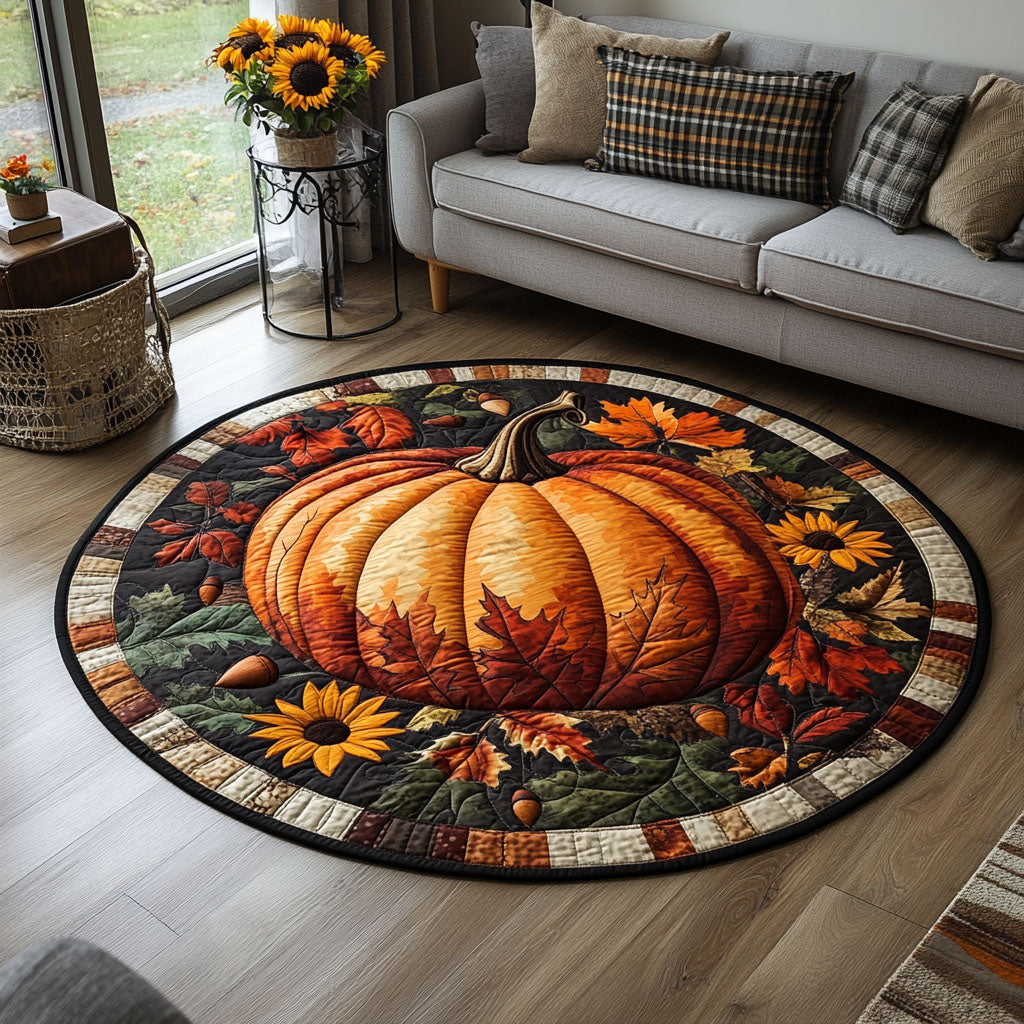 Pumpkin Magic Quilted Round Mat Home Front Door Design Farming Gifts For Him