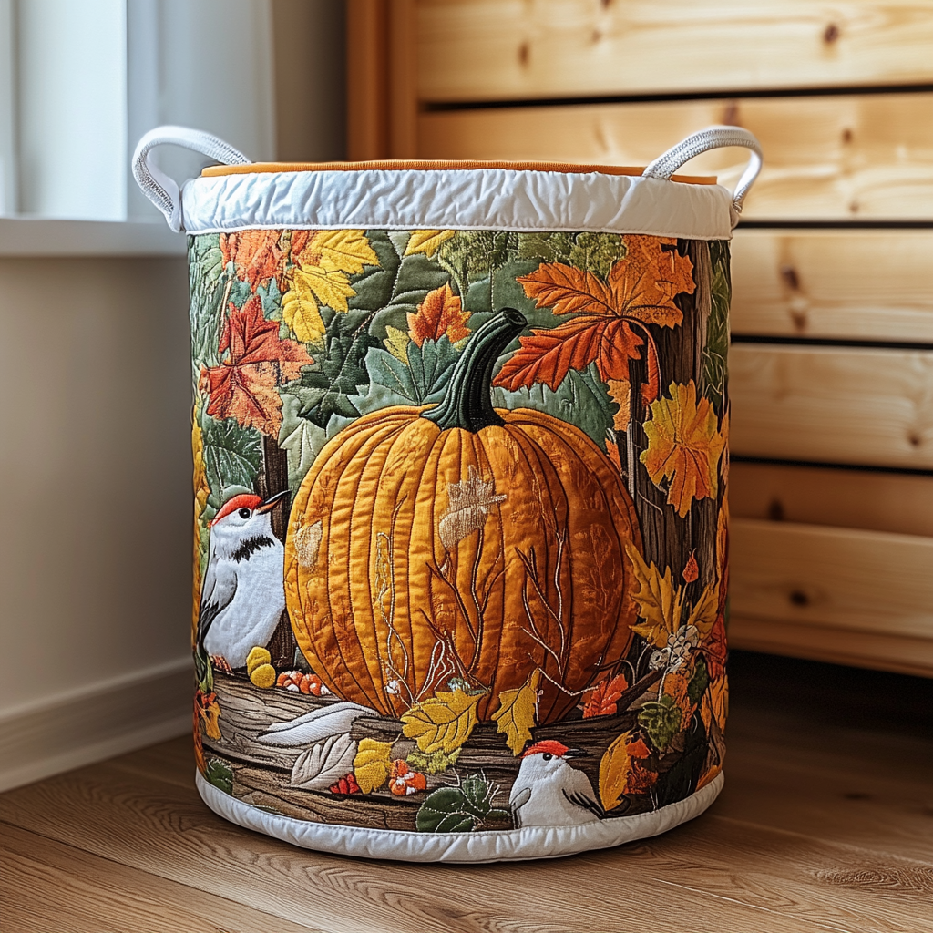 Pumpkin Meadow Quilted Laundry Basket Mother's Day Merch Gift