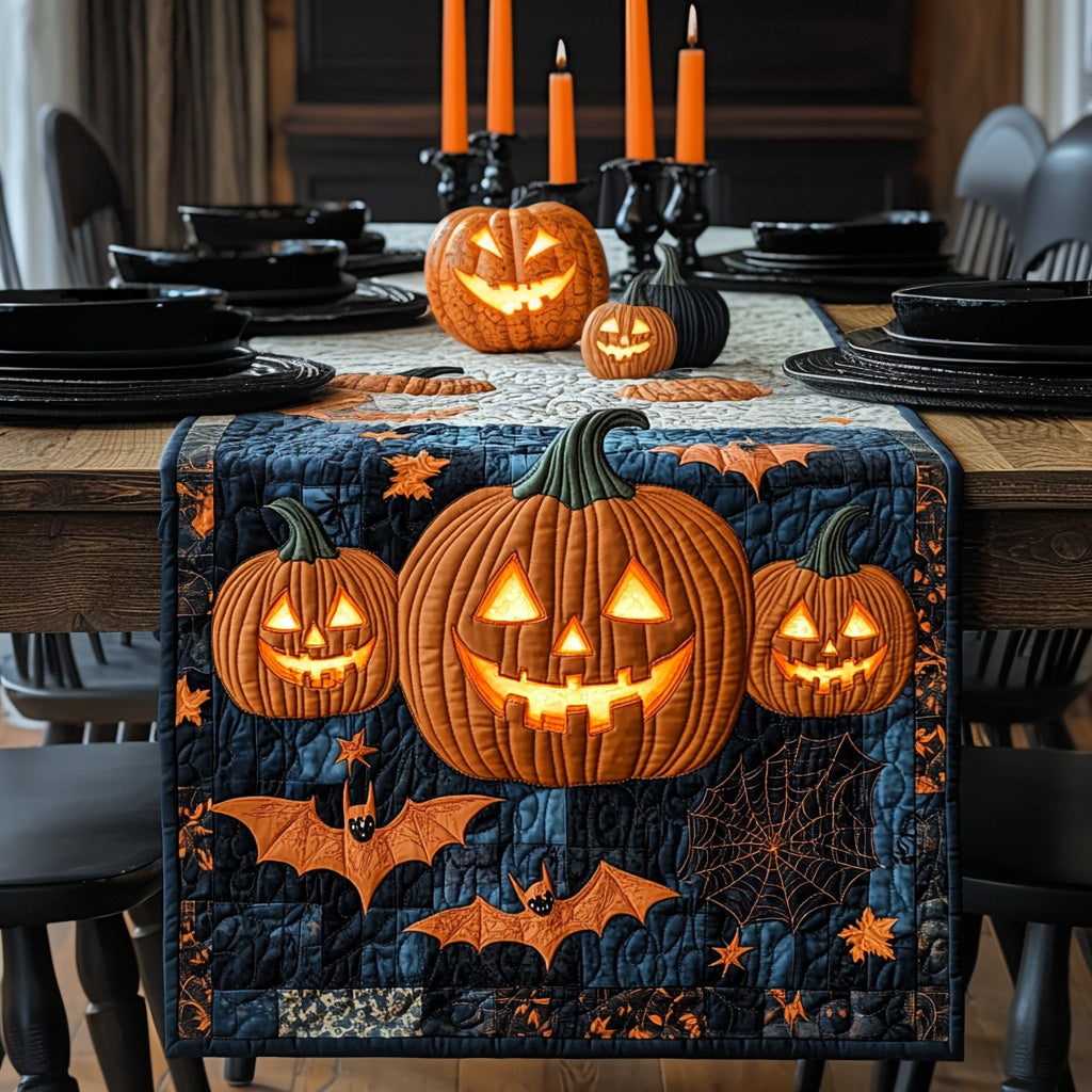 Pumpkin Mischief Quilted Table Runner Witchy Table Runner Halloween Dining Room Decor