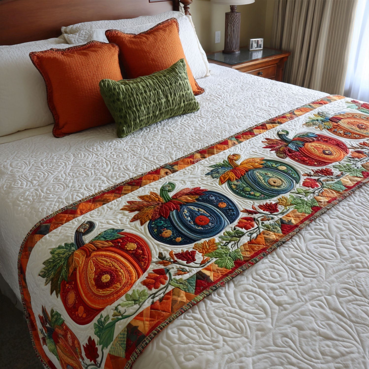 Pumpkin Morning Quilted Bed Runner Holiday Bedroom Ideas Best Family Gifts