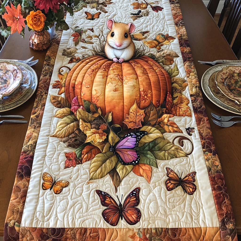 Pumpkin Mouse Quilted Table Runner Fall Themed Table Runners Family Gift Ideas